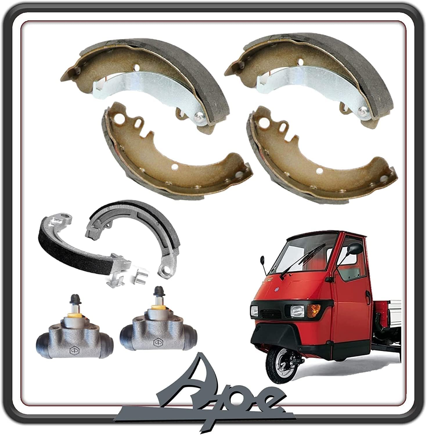 KIT GANASCE CEPPI FRENO FRENI POSTERIORE POSTERIORI + GANASCE FRENO ANTERIORI E 2 CILINDRETTI COMPATIBILI PER PIAGGIO APE 50 TUTTI I MODELLI.