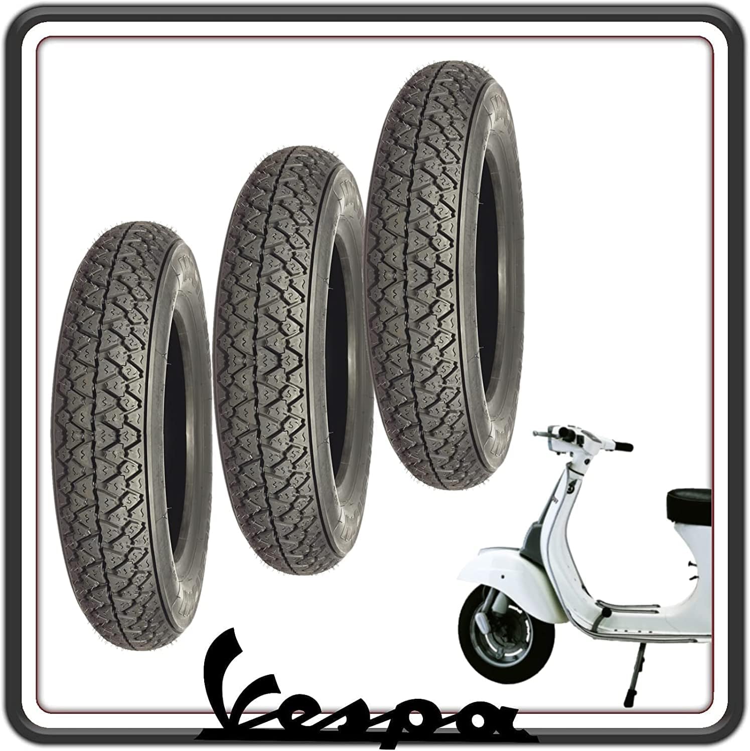 KIT 3 GOMME COPERTONE COPERTONI PNEUMATICI BATTISTRADA COPERTURA COPERTURE COMPATIBILI PER PIAGGIO VESPA 125 PRIMAVERA - VESPA 50 SPECIAL - VESPA PK TUTTI I MODELLI - VESPA ET3.