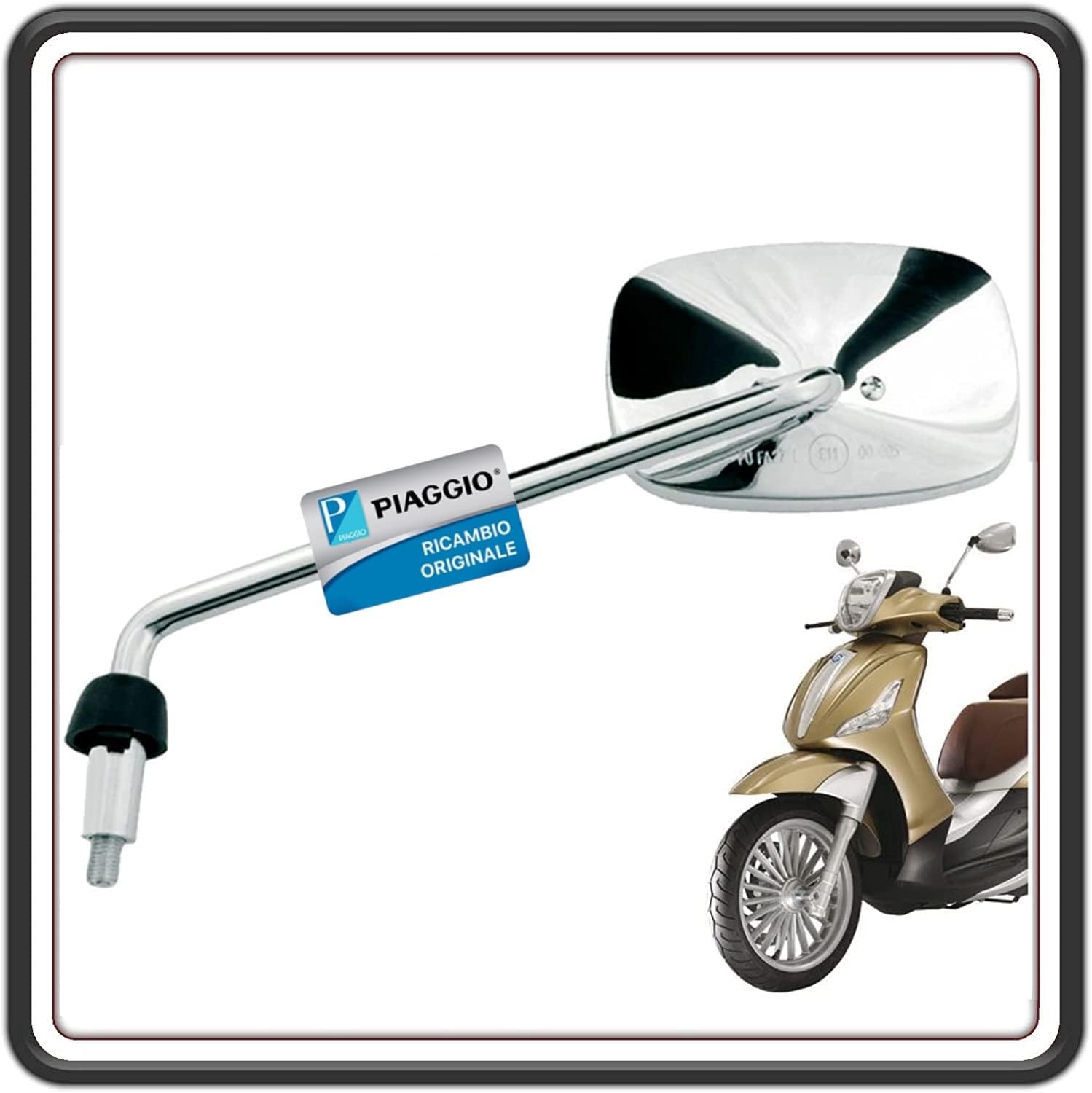 SPECCHIO SPECCHIETTO RETROVISORE SINISTRO CROMATO PER PIAGGIO BEVERLY 125 FINO AL 2010 - BEVERLY 250 FINO AL 2009 – PIAGGIO BEVERLY 300 FINO AL 2010 - 400 FINO AL 2010 - BEVERLY 500 FINO AL 2010 ORIGINALE PIAGGIO CM071904