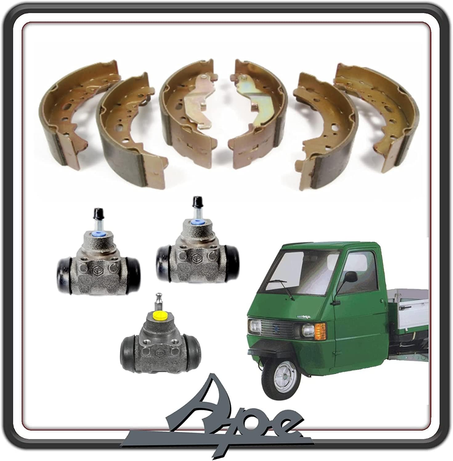 KIT GANASCE CEPPI FRENO FRENI ANTERIORE E POSTERIORE COMPATIBILE PER PIAGGIO APE TM 703 BENZINA O DIESEL – PIAGGIO APE 602 COMPLETO DI 3 CILINDRETTI FRENO