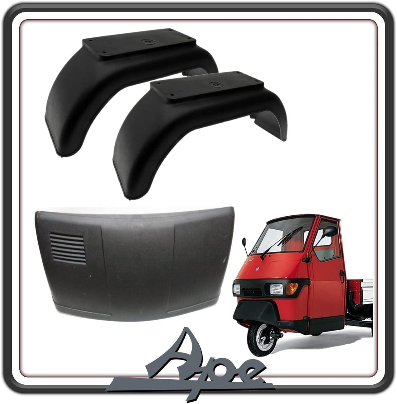 KIT PARAFANGO PARASCHIZZI ANTERIORE + 2 PARAFANGO PARAFANGHI POSTERIORI PER PIAGGIO APE 50 PRIMA SERIE VERSIONE MONOFARO MONO FARO ORIGINALE PIAGGIO 261361 X2 + 184601