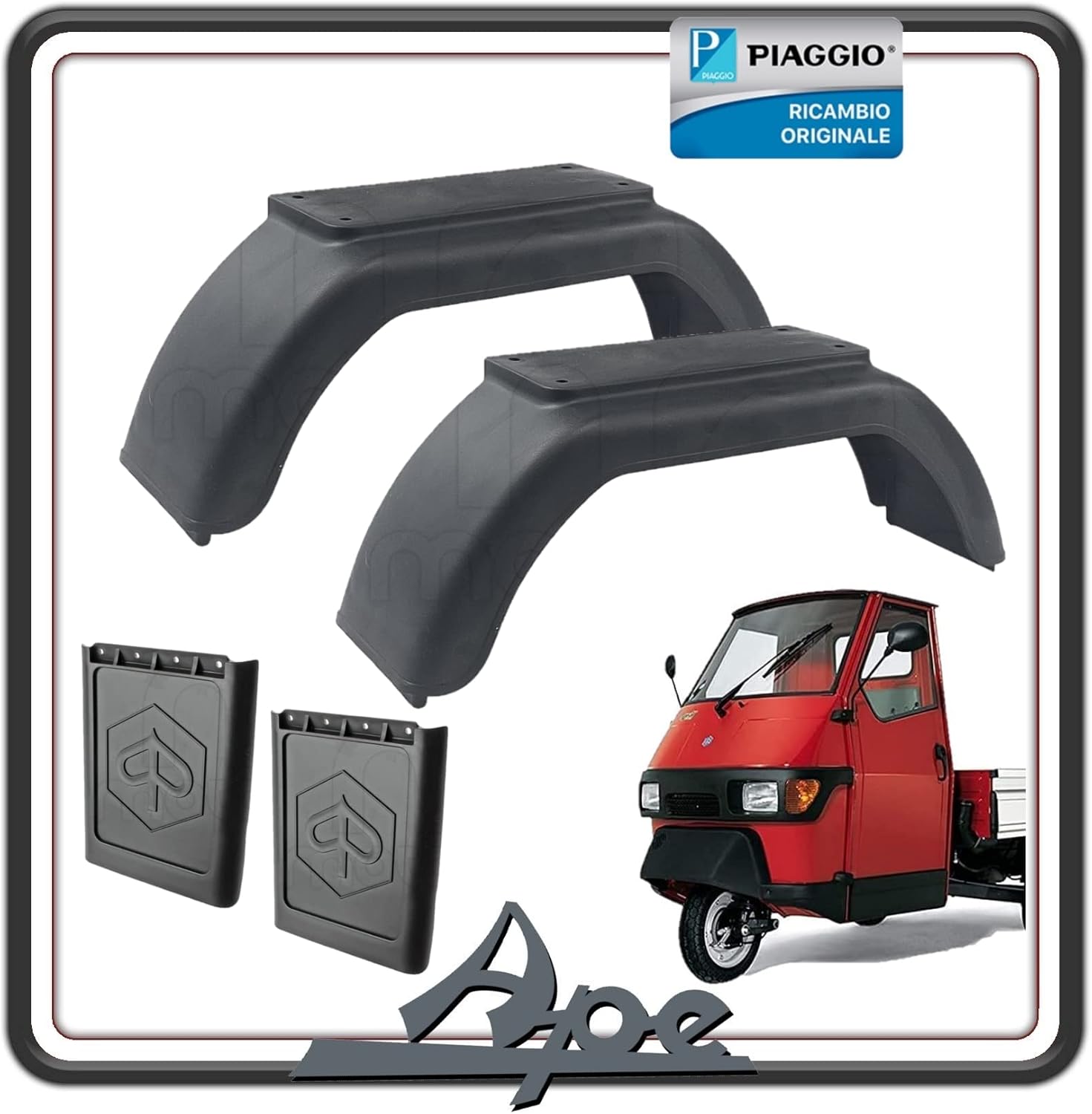 KIT COPPIA 2 PARAFANGO PARAFANGHI POSTERIORI PER PIAGGIO APE 50 TUTTE LE VERSIONI COMPLETO DI 2 PARASCHIZZI PARASPRUZZI ORIGINALE PIAGGIO 261361 X2 + 264097