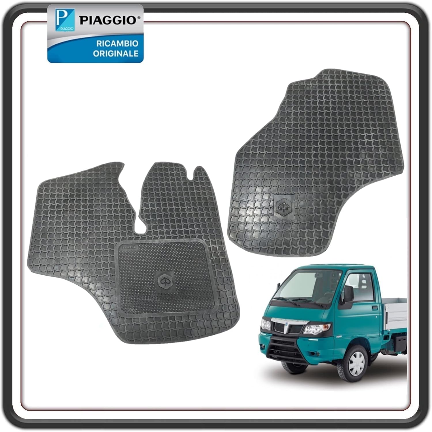 KIT COPPIA DUE TAPPETO TAPPETI TAPPETINI IN GOMMA PER PIAGGIO PORTER TUTTI I MODELLI ORIGINALI PIAGGIO 600645M