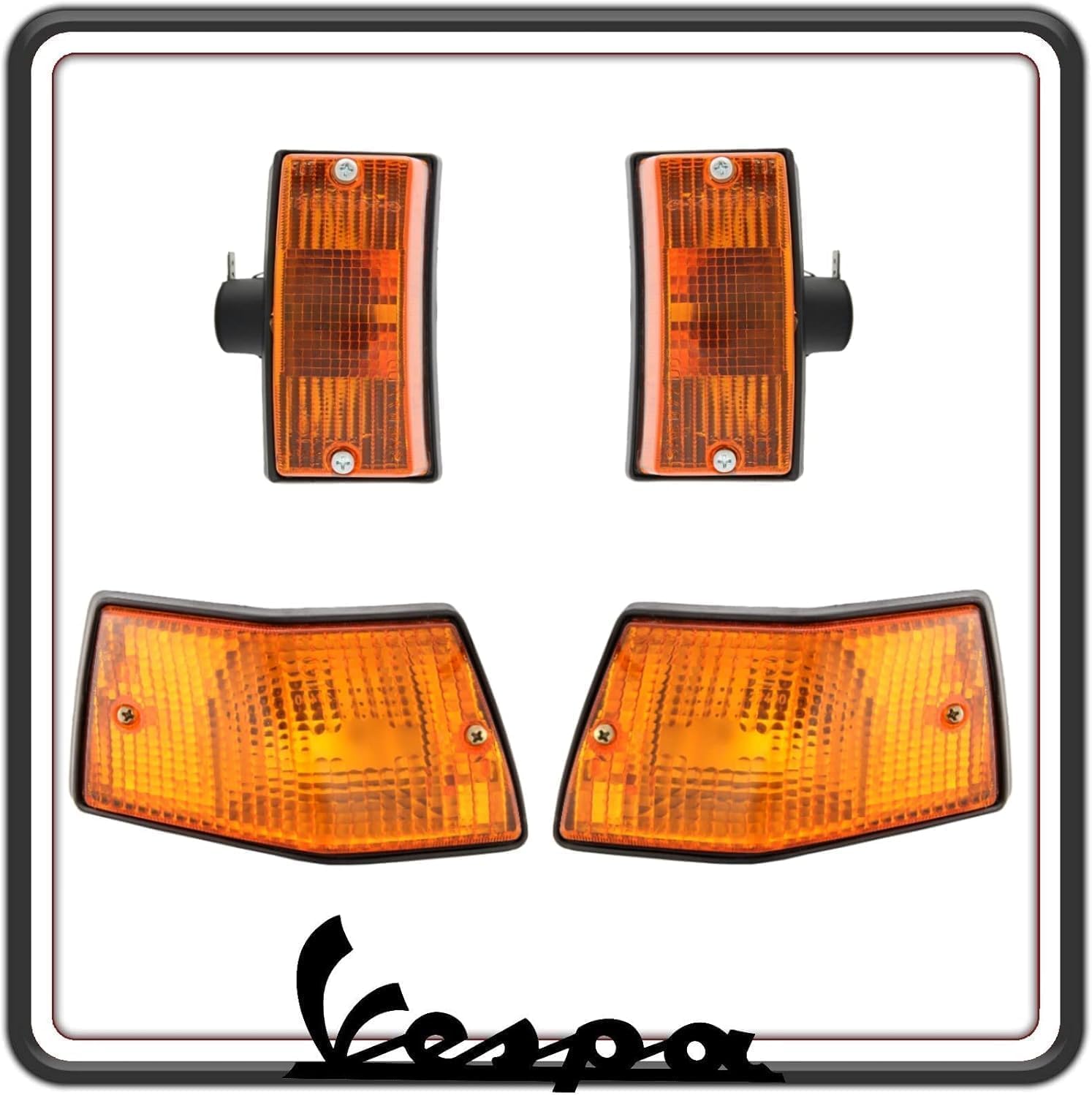 KIT 4 FANALINO FANALINI FRECCIA FRECCE INDICATORI DI DIREZIONE ANTERIORI E POSTERIORI ARANCIO COMPATIBILI CON PIAGGIO VESPA PX 125-150 - 200 - VESPA ARCOBALENO - VESPA LML STAR.