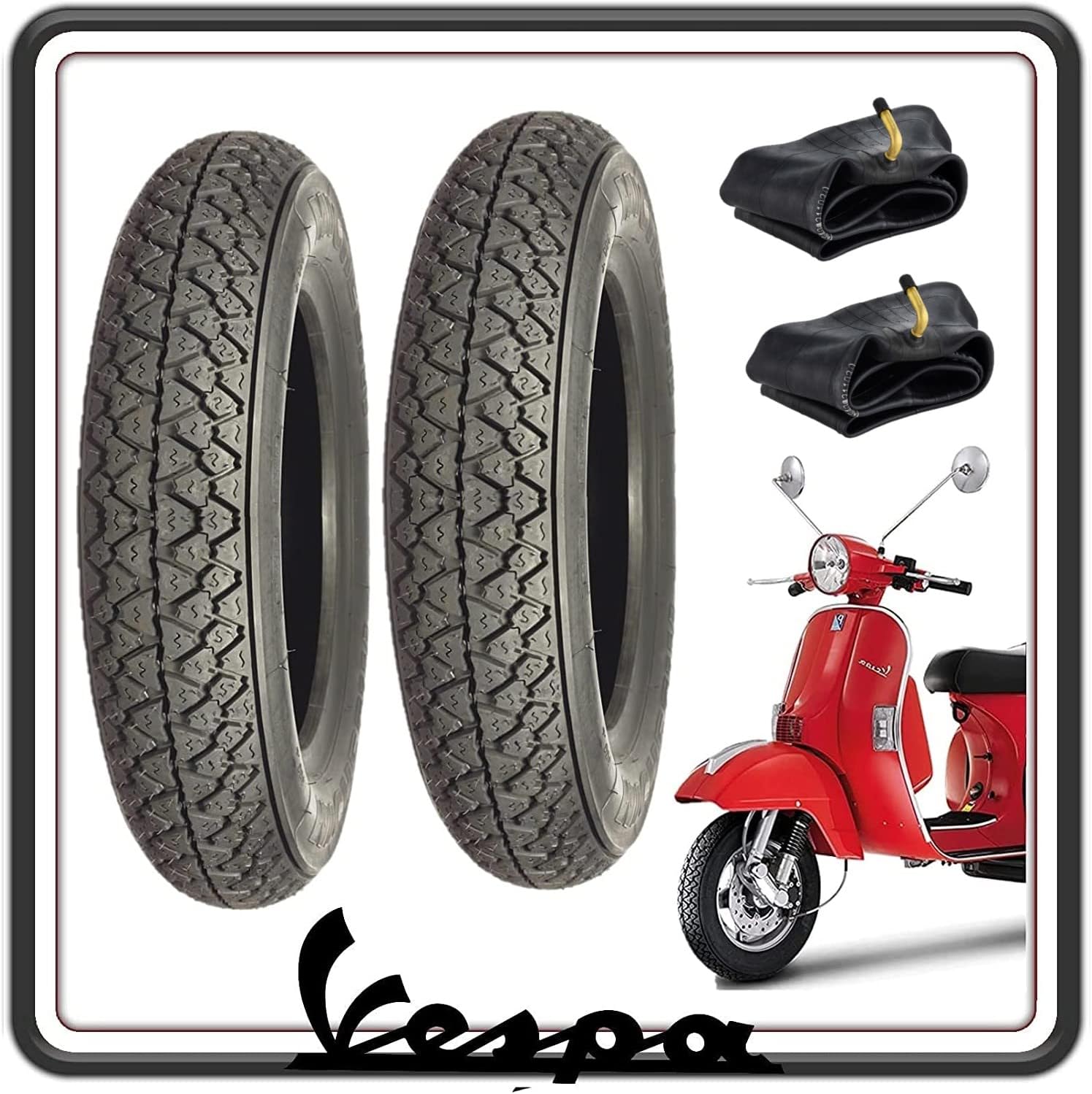 KIT 2 PNEUMATICO PNEUMATICI COPERTONE COPERTONI GOMMA GOMME BATTISTRADA COPERTURA COPERTURE PER VESPA PX TUTTI I MODELLI - VESPONE - VESPA ARCOBALENO APE 50 TUTTI I MODELLI 3.50 - 10 COMPLETO DI CAMERE D'ARIA