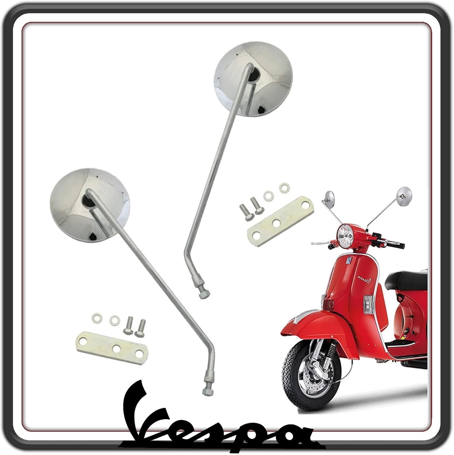 KIT DUE SPECCHIO SPECCHIETTO SPECCHI SPECCHIETTI RETROVISORI CROMATI PER VESPA PX - ARCOBALENO TUTTI I MODELLI FINO AL 1989 - VESPA 50 SPECIAL - VESPA LML STAR.