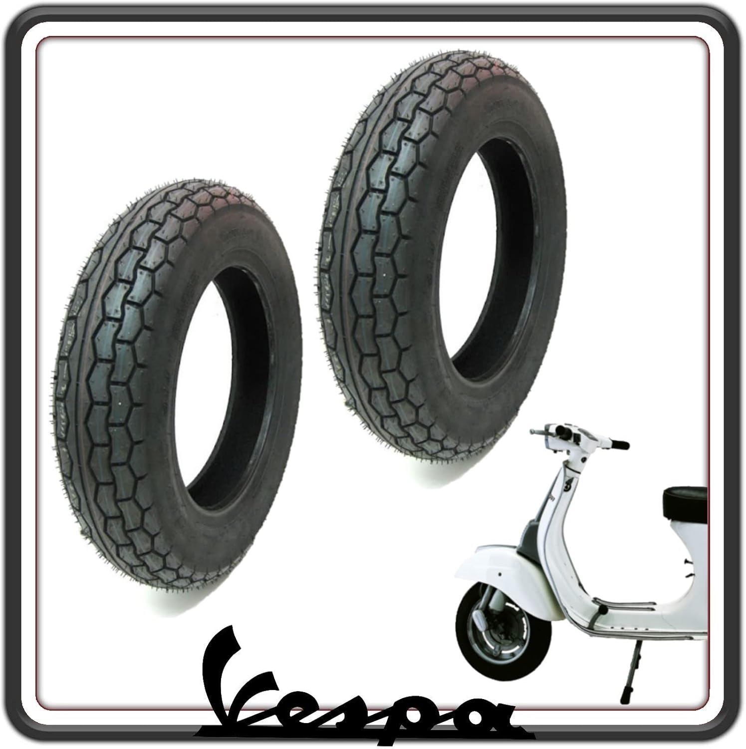 KIT DUE PNEUMATICO PNEUMATICI COPERTONE COPERTONI GOMMA GOMME BATTISTRADA COPERTURA COPERTURE 3.00 - 10 PER VESPA 50 SPECIAL - VESPA 125 PRIMAVERA - VESPA PK TUTTI I MODELLI.