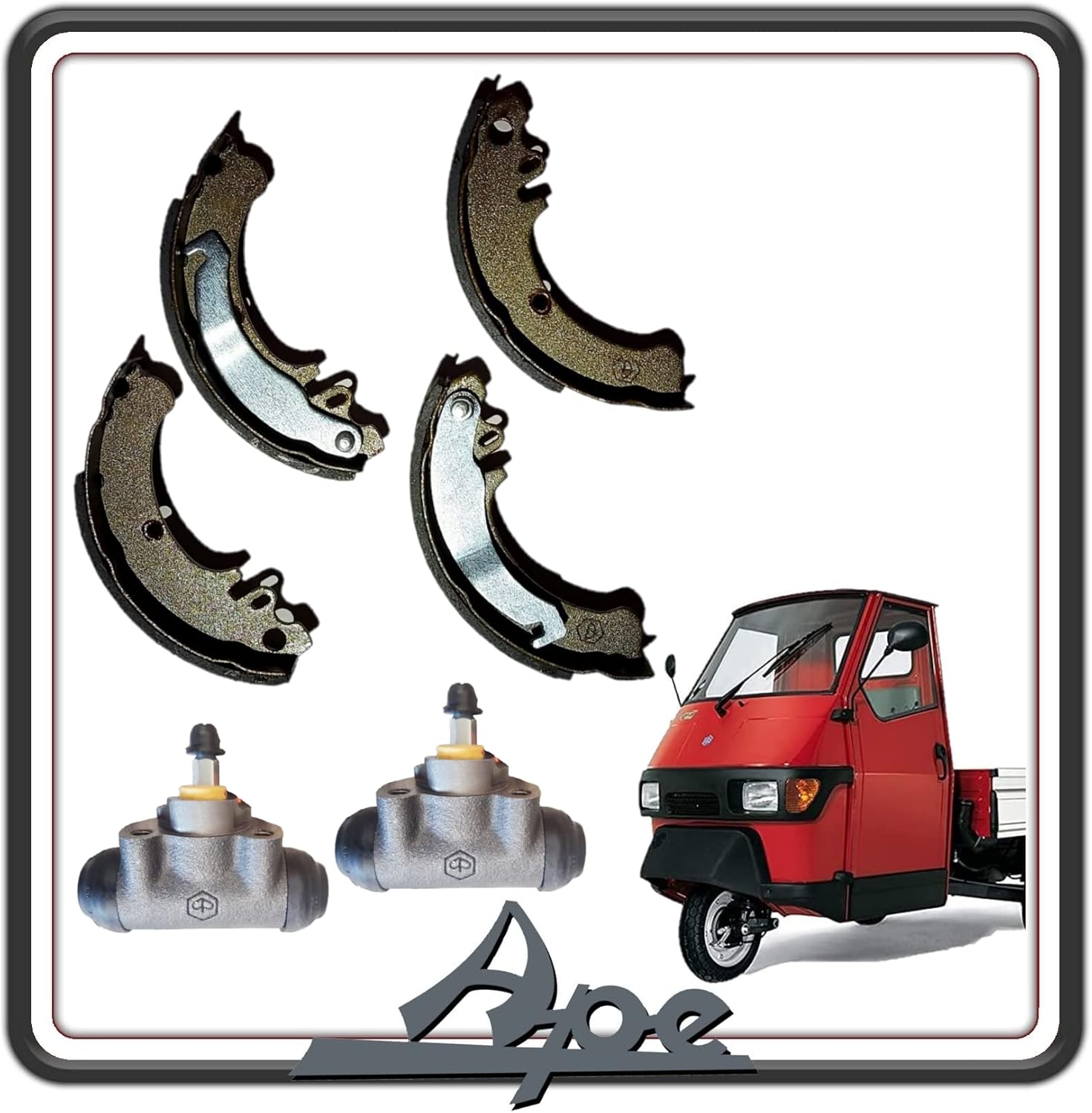 KIT GANASCE CEPPI FRENO FRENI POSTERIORE POSTERIORI + 2 CILINDRETTI FRENO COMPATIBILE PER PIAGGIO APE 50 TUTTI I MODELLI.