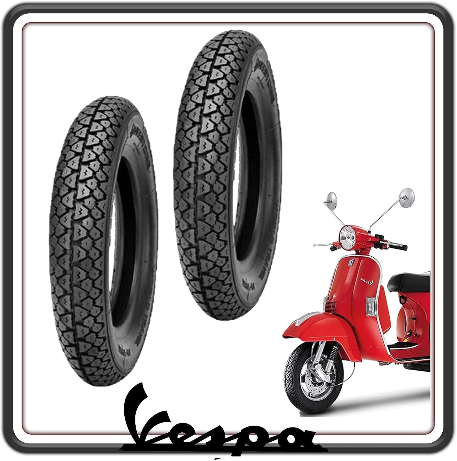 KIT DUE PNEUMATICO PNEUMATICI COPERTONE COPERTONI GOMMA GOMME COPERTURA COPERTURE PER VESPA PX TUTTI I MODELLI - VESPONE - VESPA ARCOBALENO - APE 50