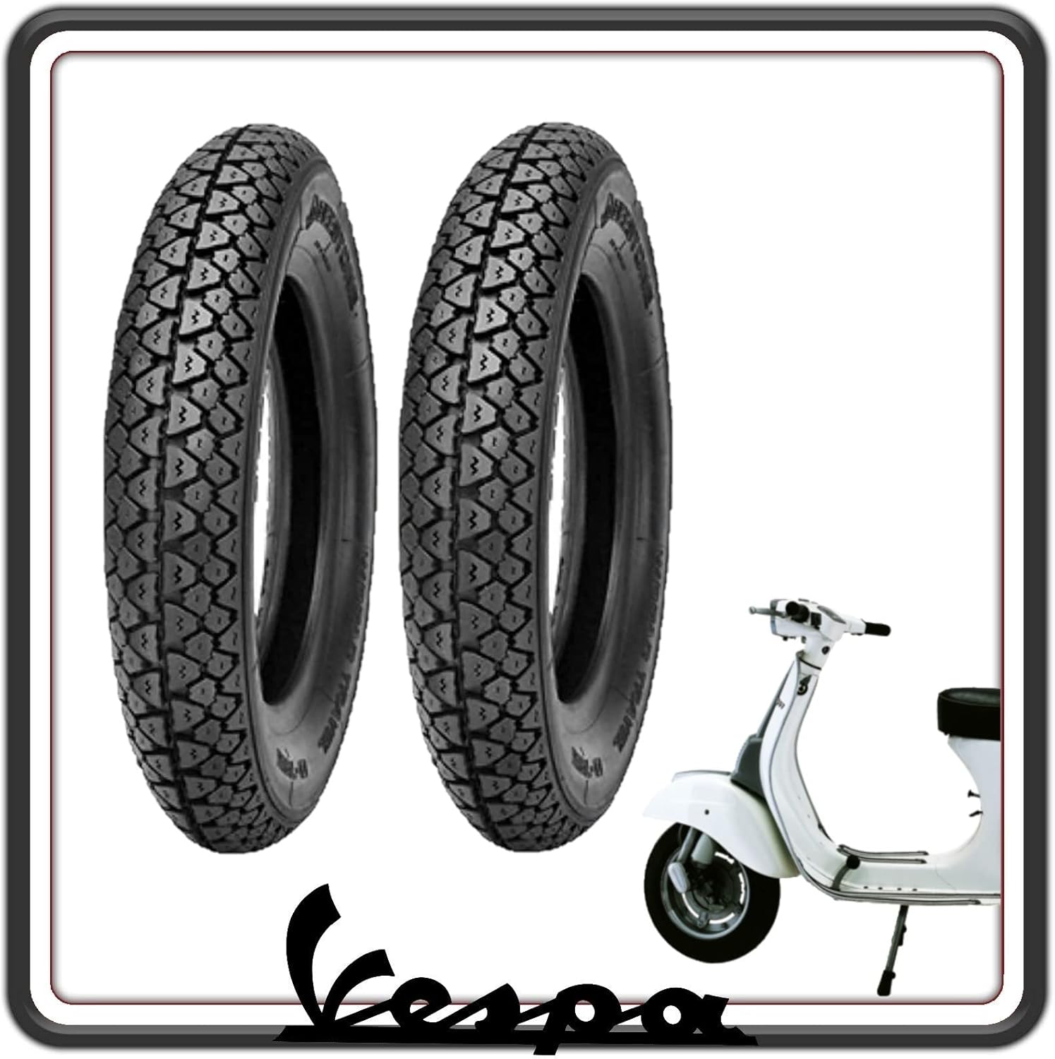 KIT DUE PNEUMATICO PNEUMATICI COPERTONI COPERTONE GOMMA GOMME COPERTURE 3.00 -10 PER VESPA PK TUTTI I MODELLI - VESPA 50 SPECIAL - ET3 - VESPA 125 PRIMAVERA