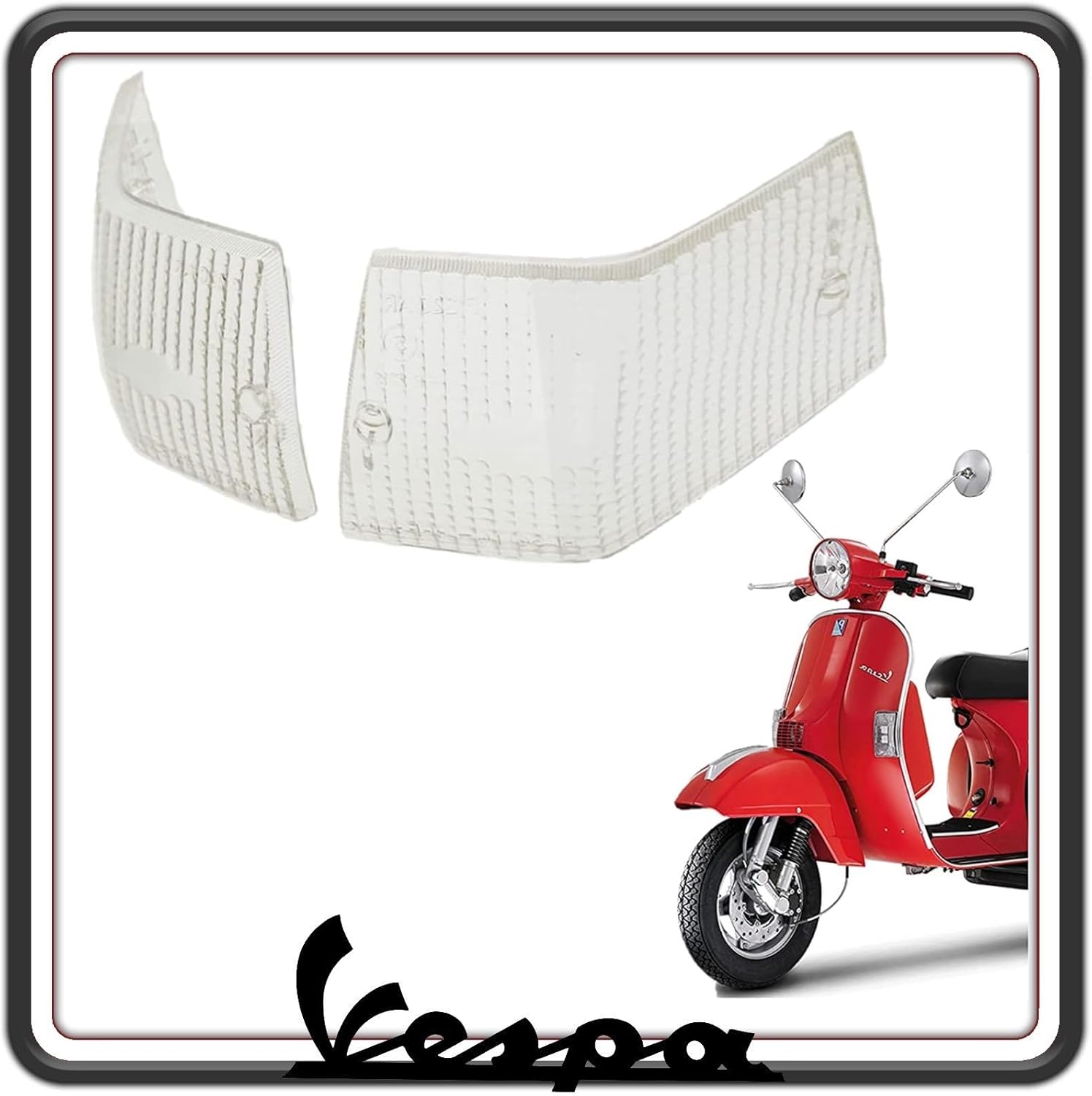 KIT DUE GEMMA GEMME PLASTICA PLASTICHE VETRINO VETRINI FRECCIA FRECCE POSTERIORI BIANCHE TRASPARENTI COMPATIBILE CON PIAGGIO VESPA PX 125 150 200 - VESPA LML - VESPA ARCOBALENO