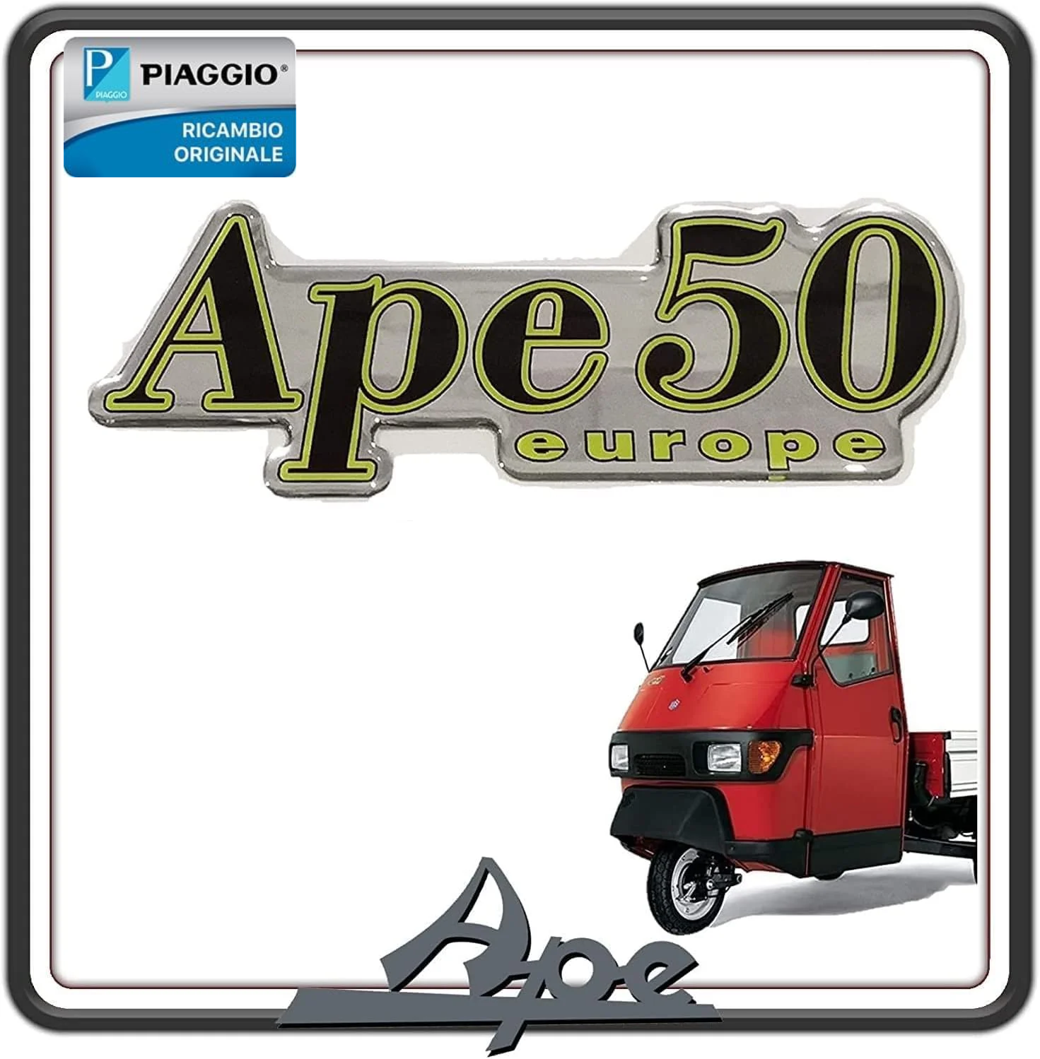 TARGHETTA SCRITTA LOGO STEMMA FRONTALE ANTERIORE PER PIAGGIO APE 50 TUTTE LE VERSIONI ORIGINALE PIAGGIO 613927