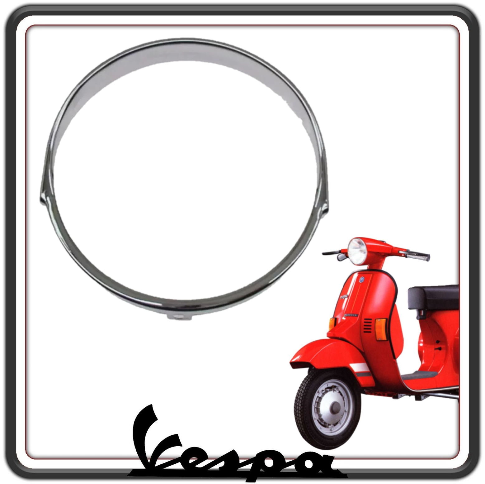 CORNICE GHIERA FARO FANALE PROIETTORE GRUPPO OTTICO ANTERIORE IN FERRO CROMATA COMPATIBILE CON VESPA PK 50 S - PK XL - XL RUSH - PK 125 S -PK 125 L