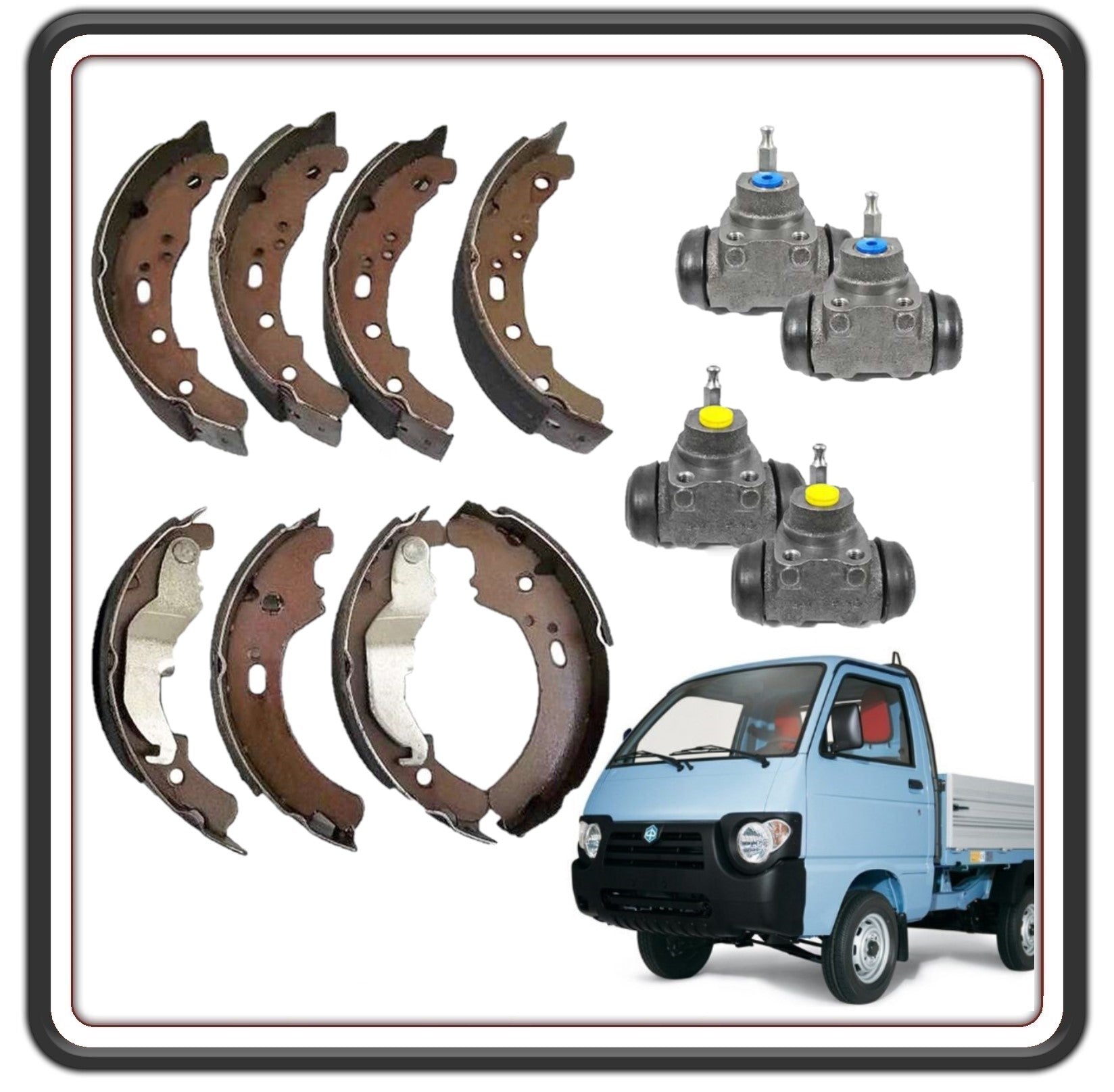 KIT GANASCE FRENO ANTERIORI E POSTERIORI COMPLETO DI 4 CILINDRETTI PER PIAGGIO APE POKER BENZINA E DIESEL TUTTI I MODELLI - PIAGGIO QUARGO DIESEL CON FRENO A TAMBURO