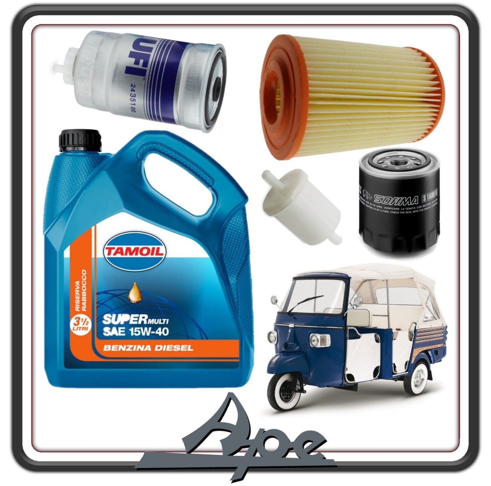 KIT TAGLIANDO MANUTENZIONE PER PIAGGIO APE CLASSIC 601 - APE CALESSINO DIESEL TUTTI I MODELLI