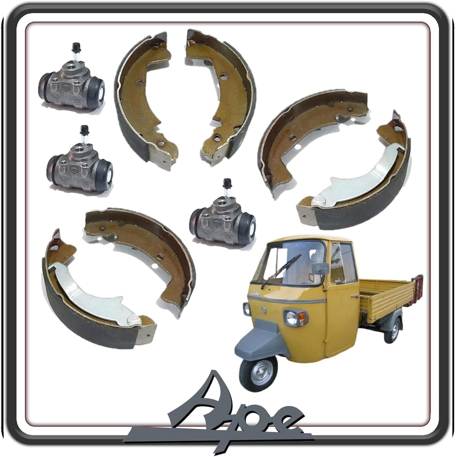 KIT GANASCE CEPPI FRENO FRENI ANTERIORE E POSTERIORE COMPLETO DI CILINDRETTI COMPATIBILE PER PIAGGIO APE 501 - 601