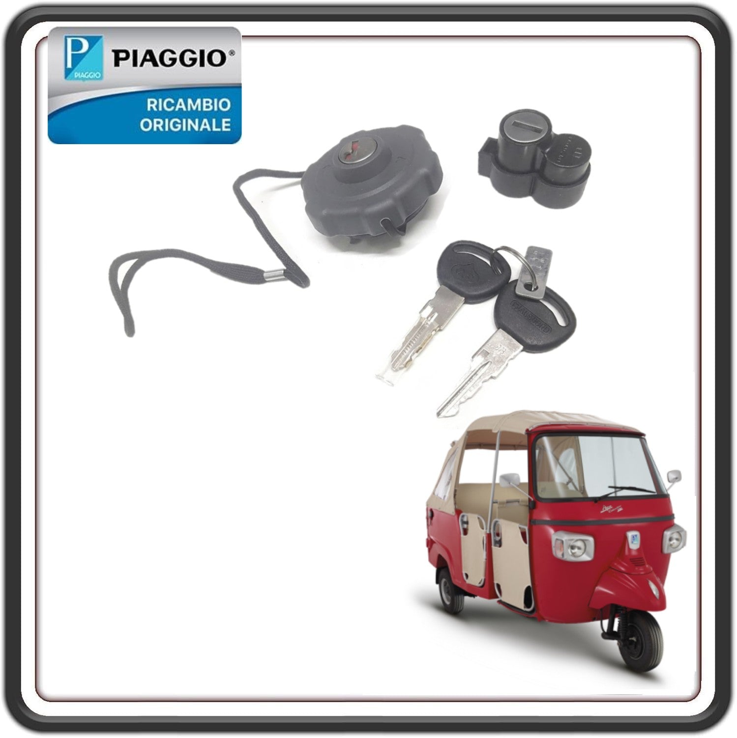 KIT SERRATURA COMPLETO DI CHIAVI PER PIAGGIO APE CALESSINO 200 BENZINA DAL 2013 AL 2017 ORIGINALE PIAGGIO B041740