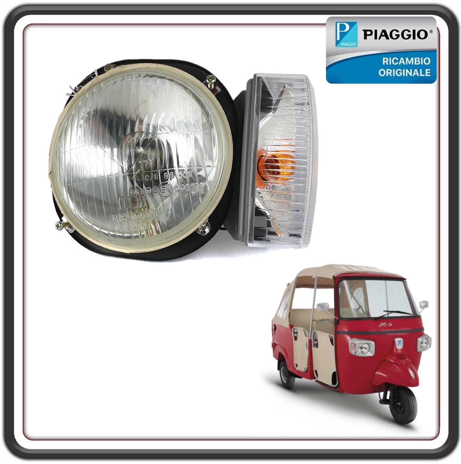FANALE FARO ANTERIORE SINISTRO COMPLETO DI INDICATORE FRECCIA PER PIAGGIO APE CALESSINO DIESEL 420 DAL 2007 AL 2012 - APE CALESSINO 200 BENZINA DAL 2013 AL 2017 - APE CLASSIC 400 DAL 2014 AL 2017 - APE 601 DIESEL DAL 2006 AL 2013 ORIGINALE PIAGGIO 632478R