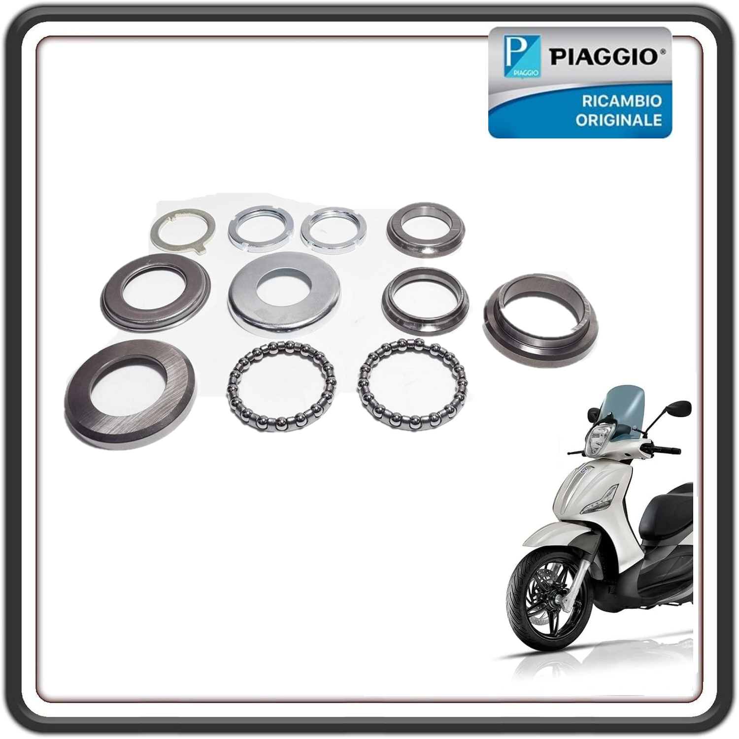GRUPPO SERIE RALLE CALOTTE STERZO COMPLETO BEVERLY 125-250-300 - PIAGGIO CARNABY 125-200-250 -APRILIA SCARABEO 125-250-300-400-500 ORIGINALE PIAGGIO 6008726