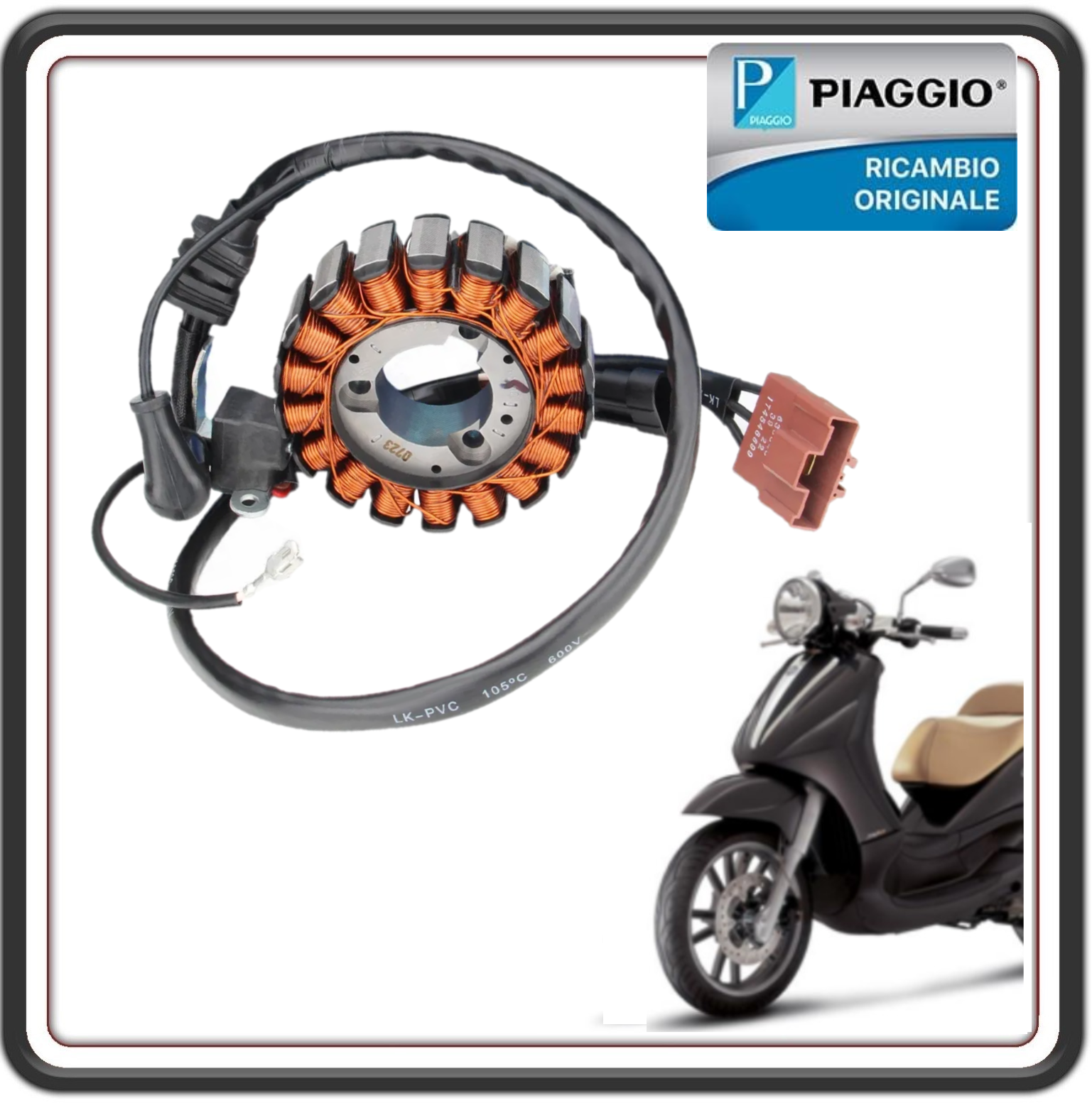 STATORE MAGNETE VOLANO CAMPO MAGNETICO GENERATORE DI CORRENTE PER PIAGGIO BEVERLY 250 DAL 2006 AL 2009 - PIAGGIO BEVERLY 300 DAL 2009 AL 2010 - PIAGGIO CARNABY 250 FINO AL 2008 - PIAGGIO CARNABY CRUISER 300 DAL 2009 AL 2012 ORIGINALE PIAGGIO 58070R