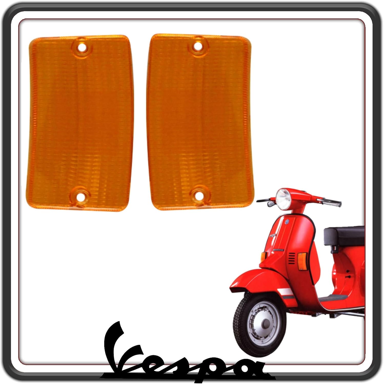 KIT 2 GEMMA GEMME VETRINI PLASTICA PLASTICHE FRECCE INDICATORI DI DIREZIONE ANTERIORI ARANCIO COMPATIBILE CON PIAGGIO VESPA FL 50 125 - FL2 HP 50 - VESPA PK XL 50 125 - PK XL RUSH - VESPA 50 N V5X5T