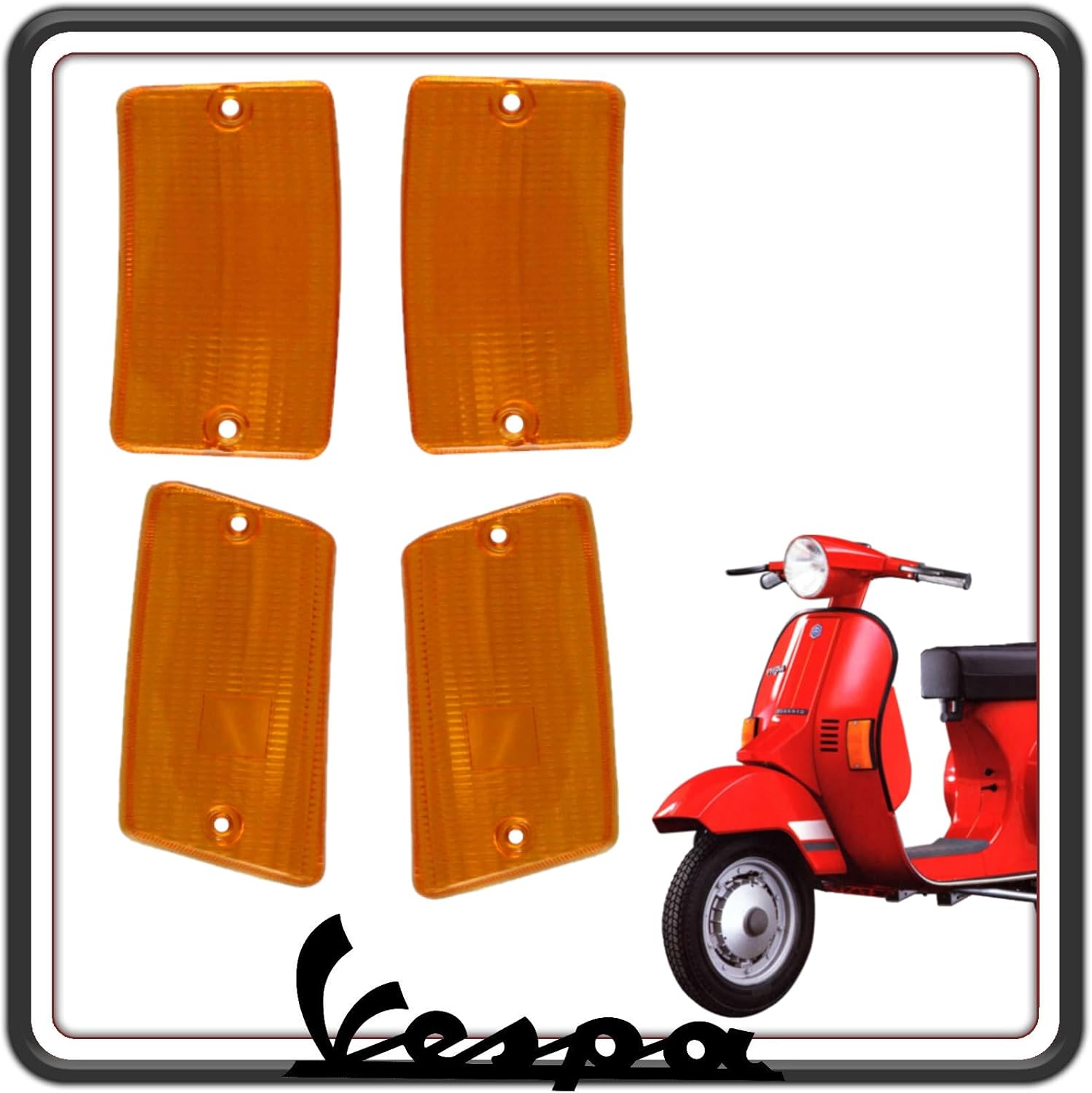 KIT 4 GEMMA GEMME VETRINI PLASTICA PLASTICHE FRECCE INDICATORI DI DIREZIONE ARANCIO COMPATIBILI CON PIAGGIO VESPA FL 50 125 - FL2 HP 50 - VESPA PK XL 50 125 - PK XL RUSH - VESPA 50 N V5X5T