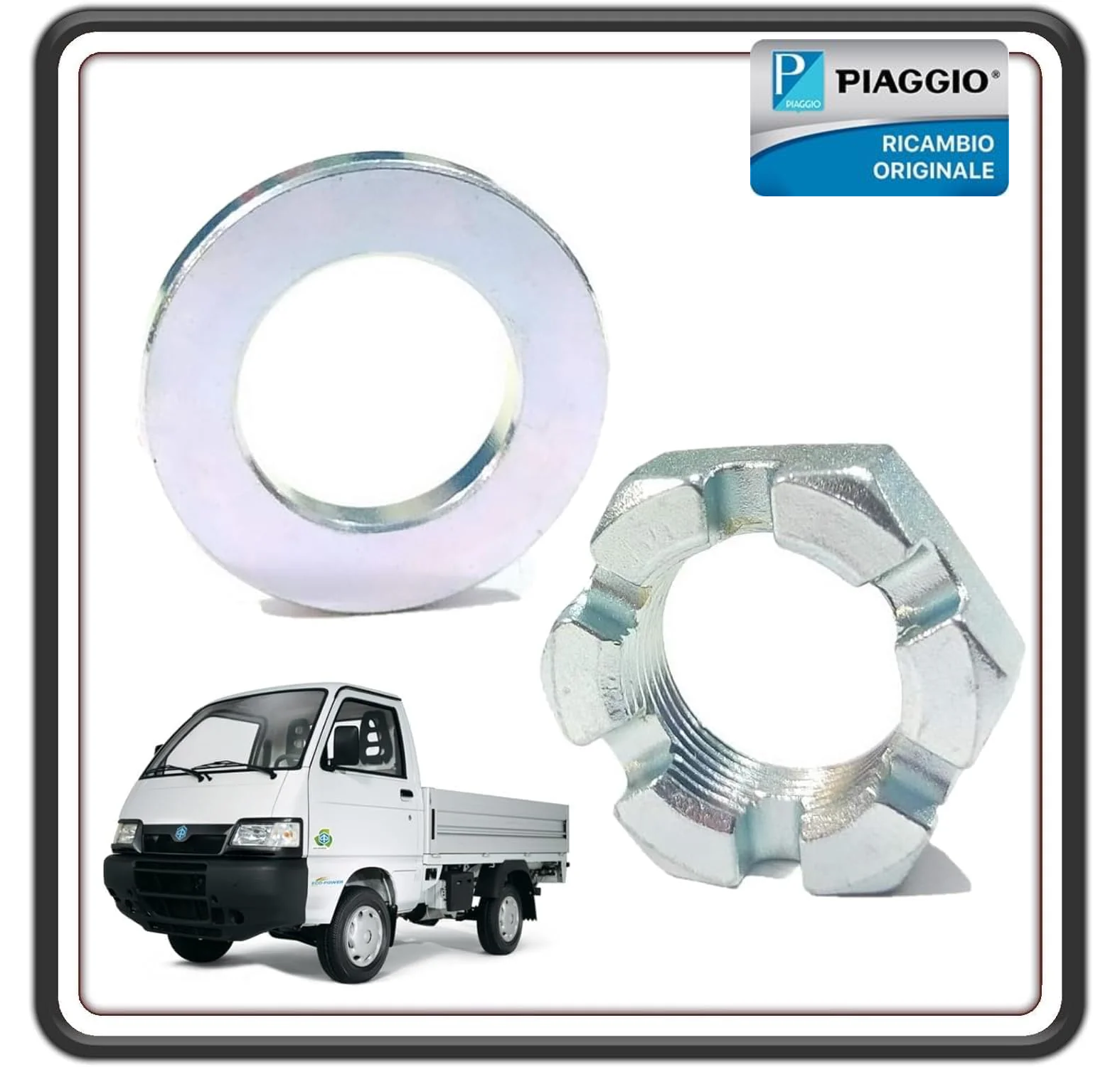 DADO E RONDELLA MOZZO ASSE RUOTA ANTERIORE PER PIAGGIO PORTER 1300 FINO AL 2009 - PORTER 1200 1400 DIESEL - PIAGGIO QUARGO DIESEL ORIGINALE PIAGGIO D9004171053 - 9004201224000