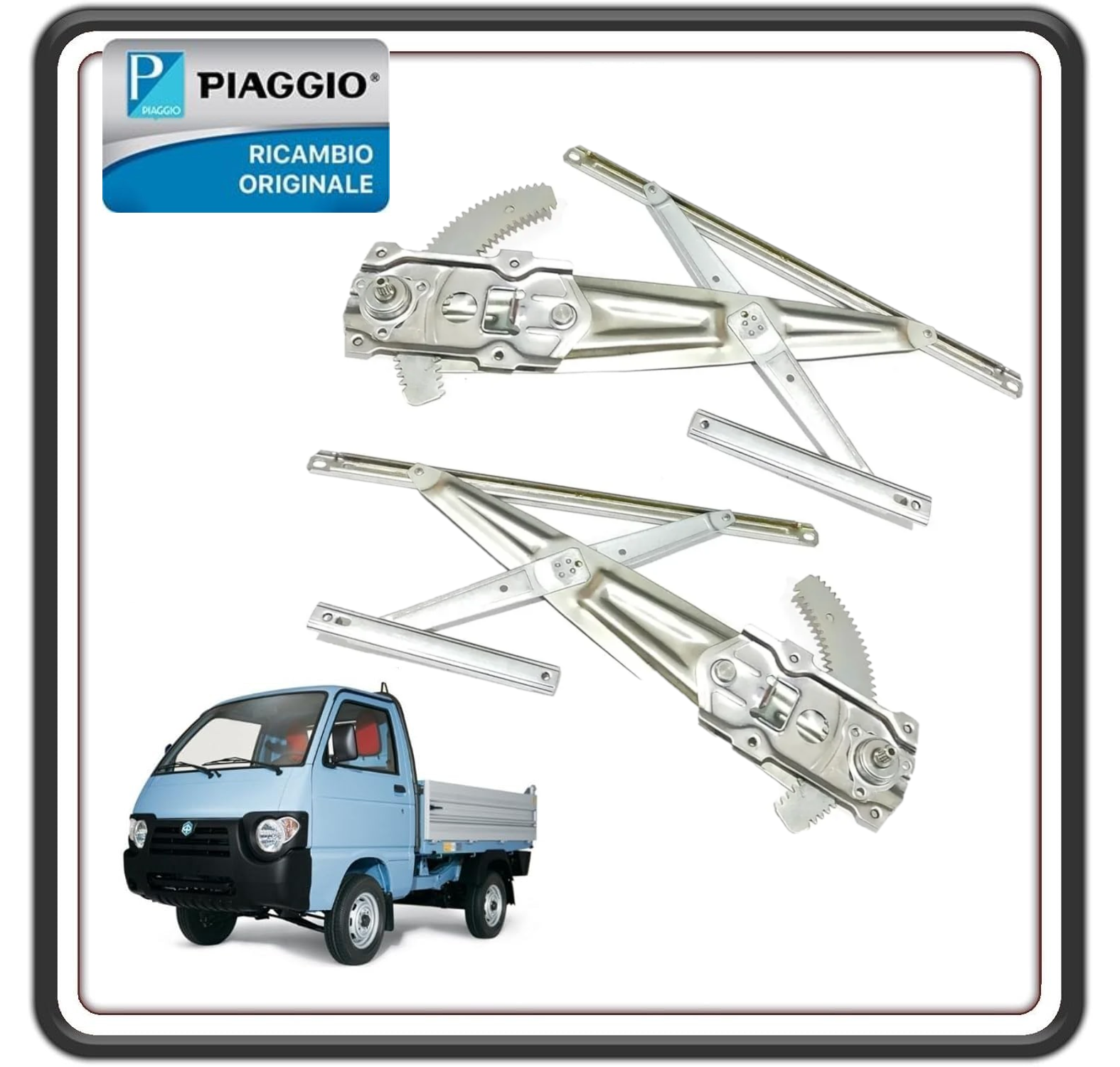 KIT COPPIA DUE ALZAVETRO ALZAVETRI ALZACRISTALLO PORTER 1300 BENZINA FINO AL 2009 MOTORE DAIHATSU - PORTER 1200 1400 DIESEL FINO AL 2005 - QUARGO DIESEL ORIGINALI PIAGGIO 56582R - 56581R.
