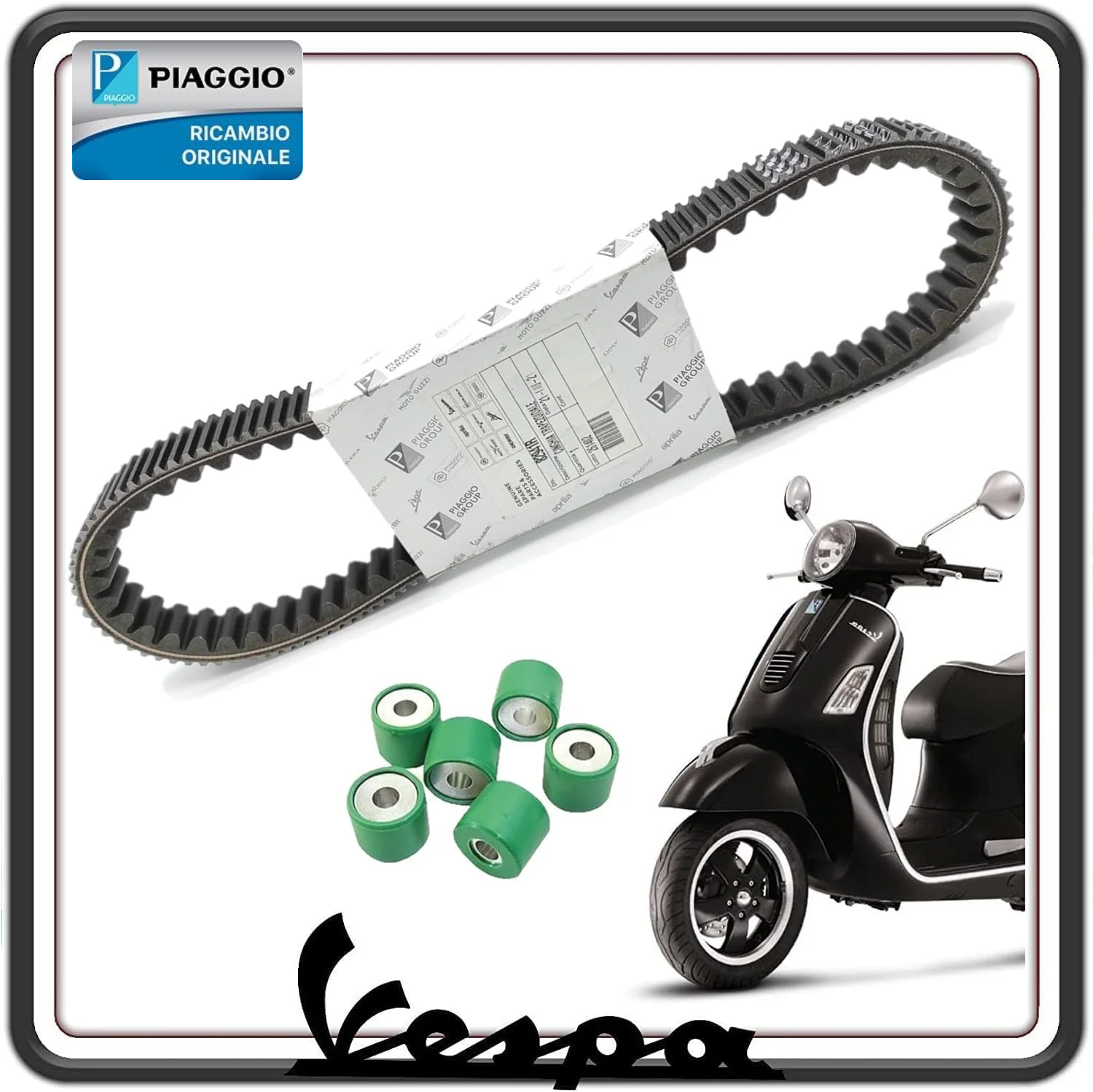 CINGHIA CINTURA TRASMISSIONE DISTRIBUZIONE ORIGINALE PER APRILIA ATLANTIC 250 - VESPA GTS 250 - PIAGGIO X9 250 - MP3 250 COMPLETA DI RULLI ORIGINALE PIAGGIO 82941R - 842870
