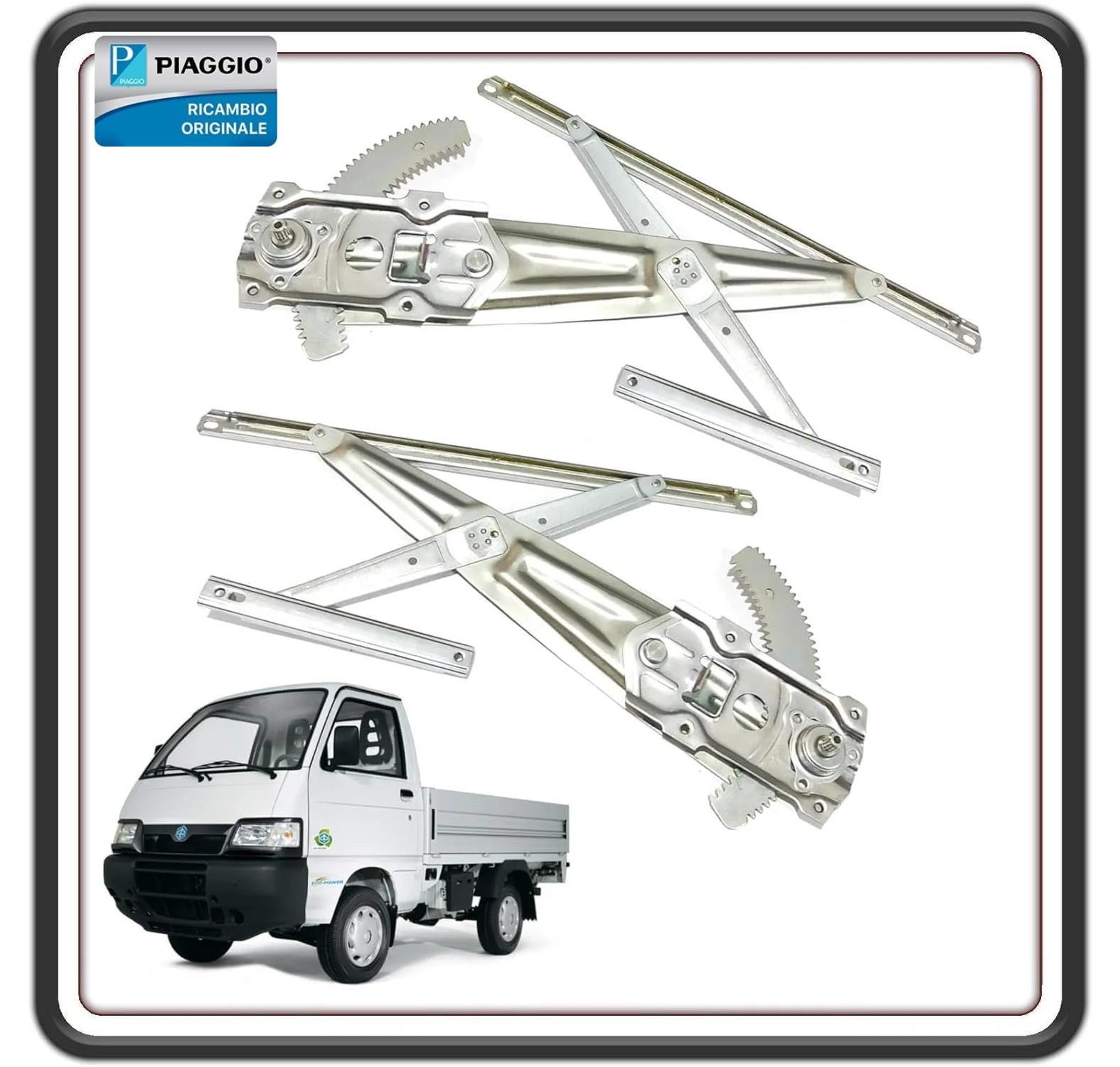 KIT COPPIA DUE ALZAVETRO ALZAVETRI ALZACRISTALLO PORTER 1300 BENZINA FINO AL 2009 MOTORE DAIHATSU - PORTER 1200 1400 DIESEL FINO AL 2005 - QUARGO DIESEL ORIGINALI PIAGGIO 56582R - 56581R.
