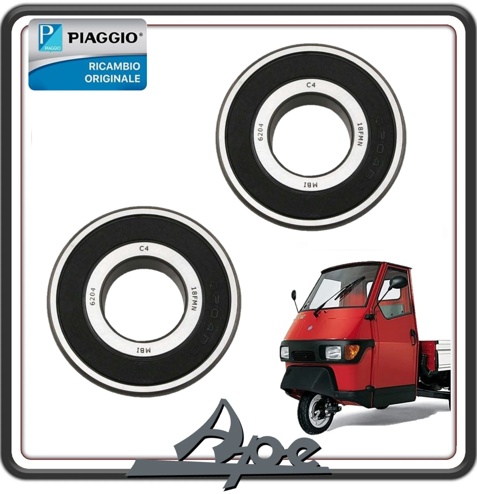 KIT 2 CUSCINETTO CUSCINETTI MOZZO RUOTA POSTERIORE PER PIAGGIO APE 50 - FLY 50 - LIBERTY 50 - NRG 50 - TYPHOON 50 - VESPA LX 50 - VESPA PK 50 125 - VESPA PX 125 150 - PIAGGIO ZIP ORIGINALI PIAGGIO 434735