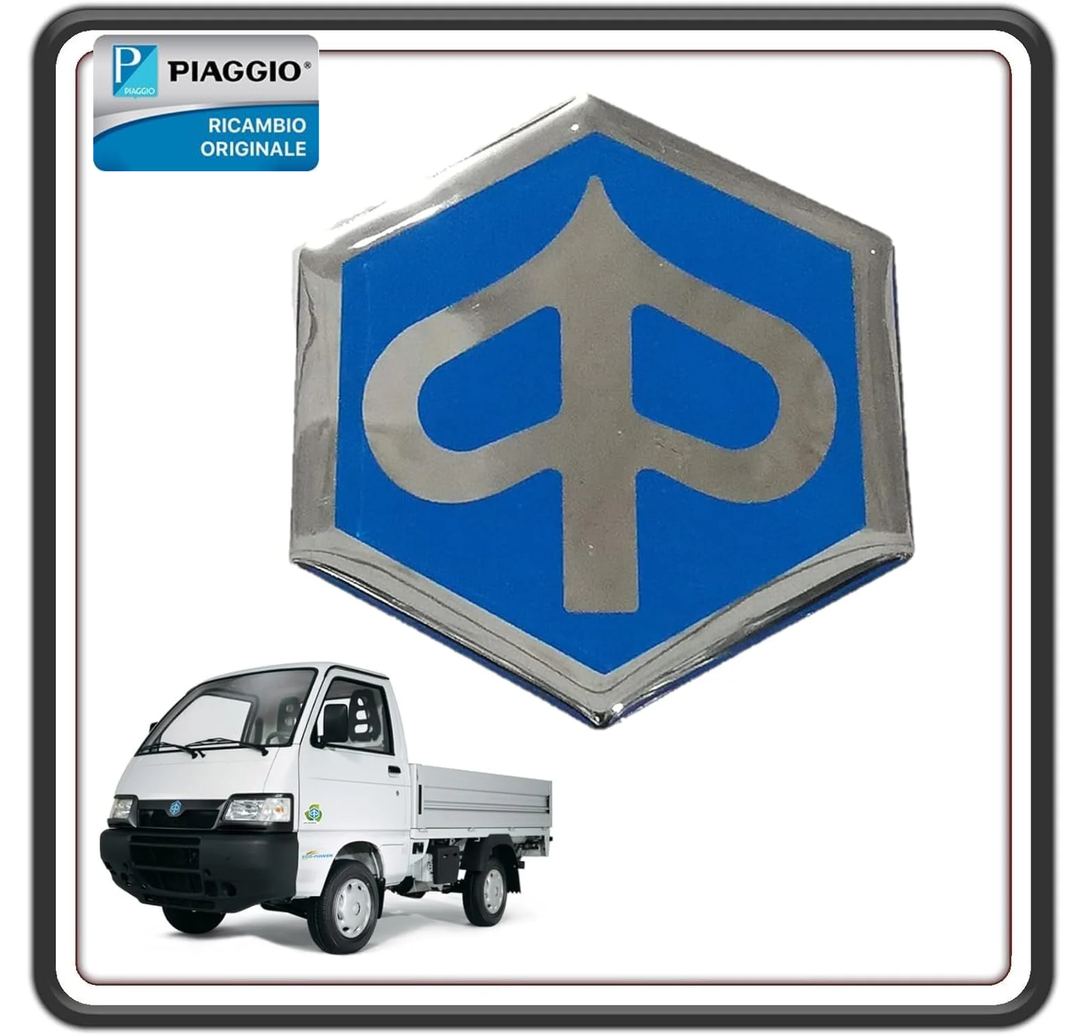 LOGO SCUDETTO ADESIVO MASCHERA MASCHERINA CENTRALE FRONTALE PER PIAGGIO PORTER 1300 16V - PORTER 1200 1400 DIESEL ORIGINALE PIAGGIO 566579