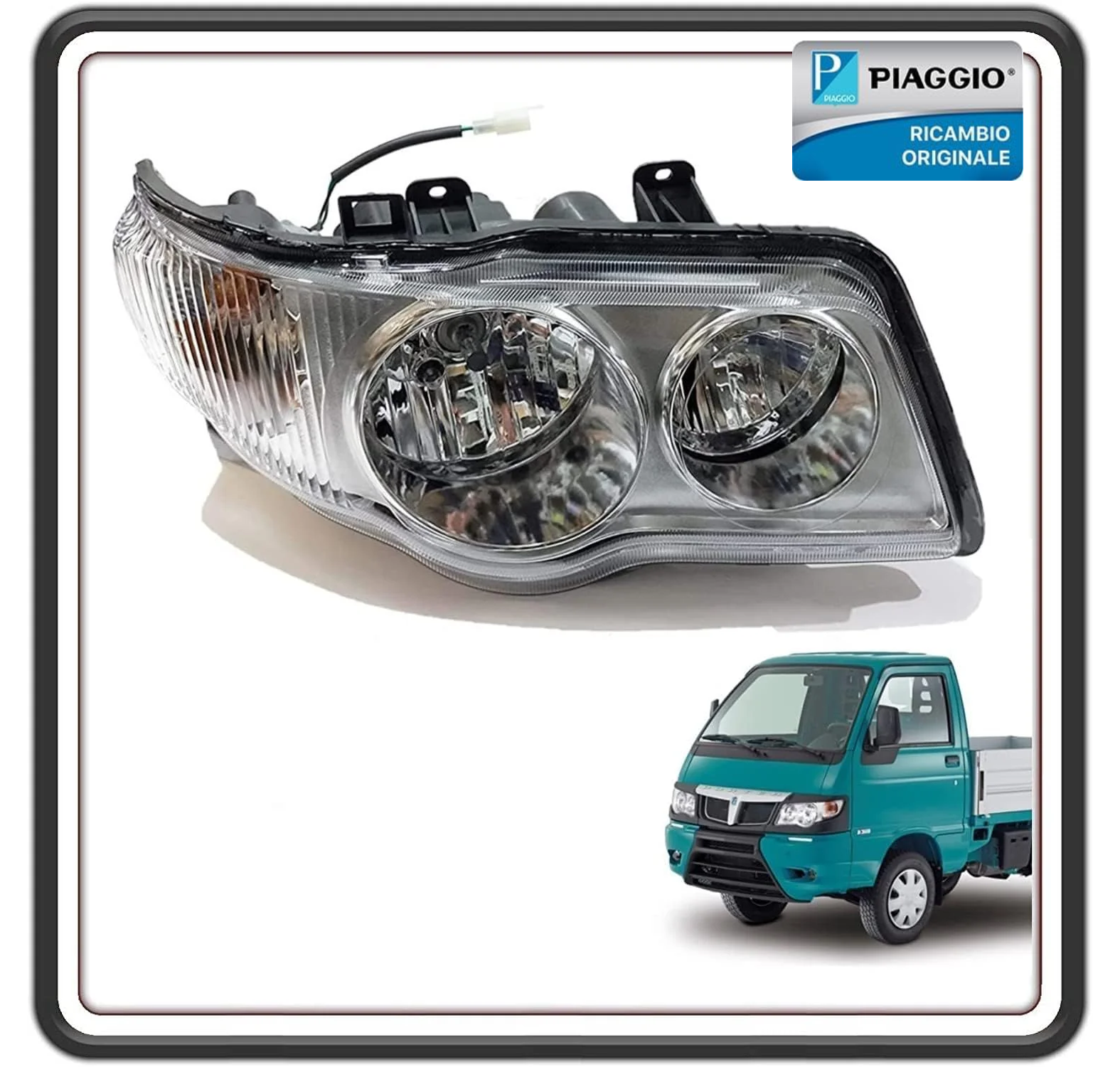 FARO FANALE PROIETTORE GRUPPO OTTICO FRECCIA INDICATORE DI DIREZIONE ANTERIORE LATO DESTRO LATO PASSEGGERO PER PIAGGIO PORTER DAL 2009 IN POI - PORTER MULTITECH - PORTER D120 ORIGINALE PIAGGIO 1D002385
