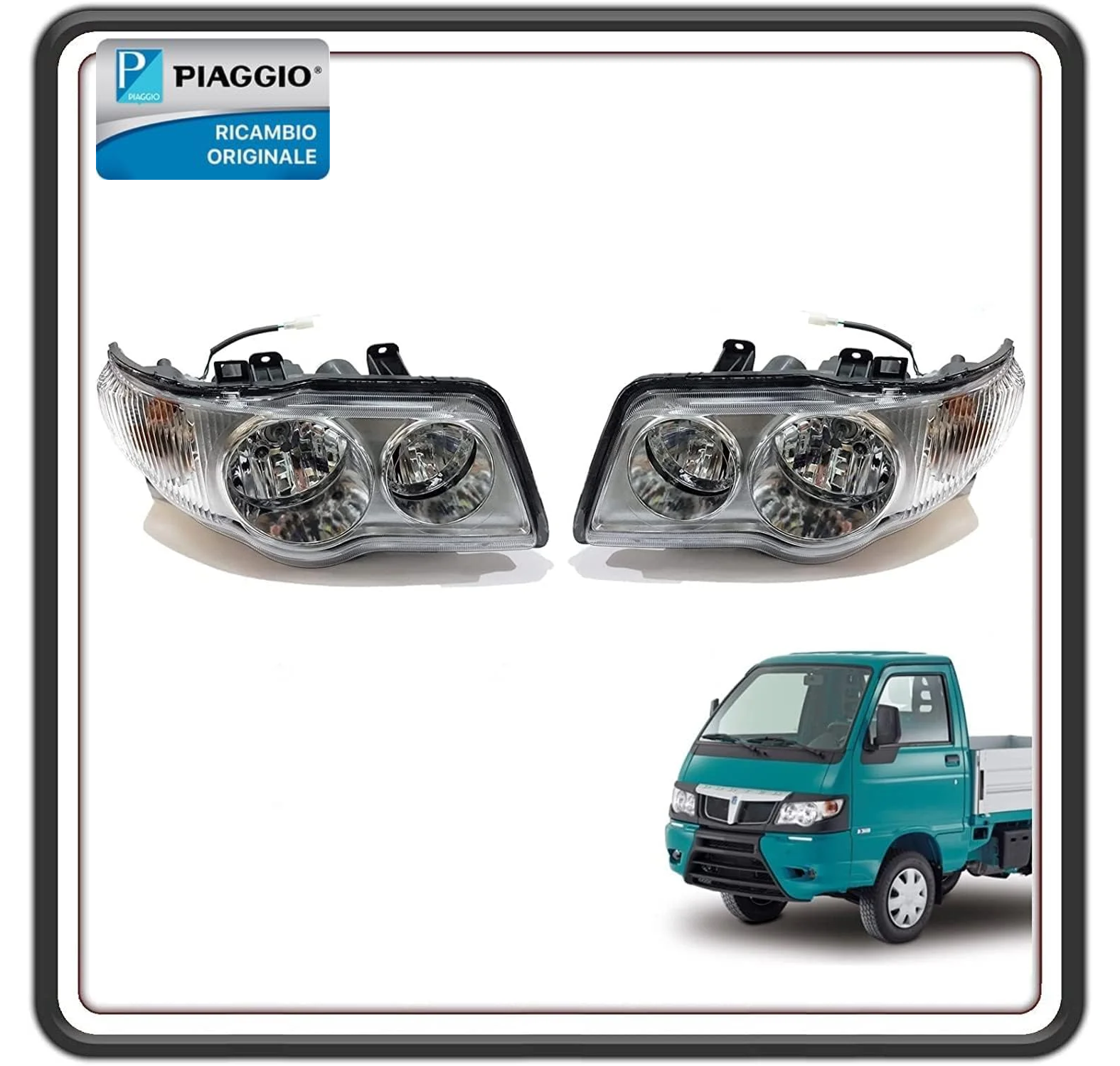 KIT 2 FARO FARI FANALE FANALI PROIETTORI FRECCIA FRECCE INDICATORE INDICATORI DI DIREZIONE ANTERIORE PER PIAGGIO PORTER DAL 2009 IN POI - PORTER MULTITECH - PORTER D120 ORIGINALE PIAGGIO 1D002385 - 1D002386