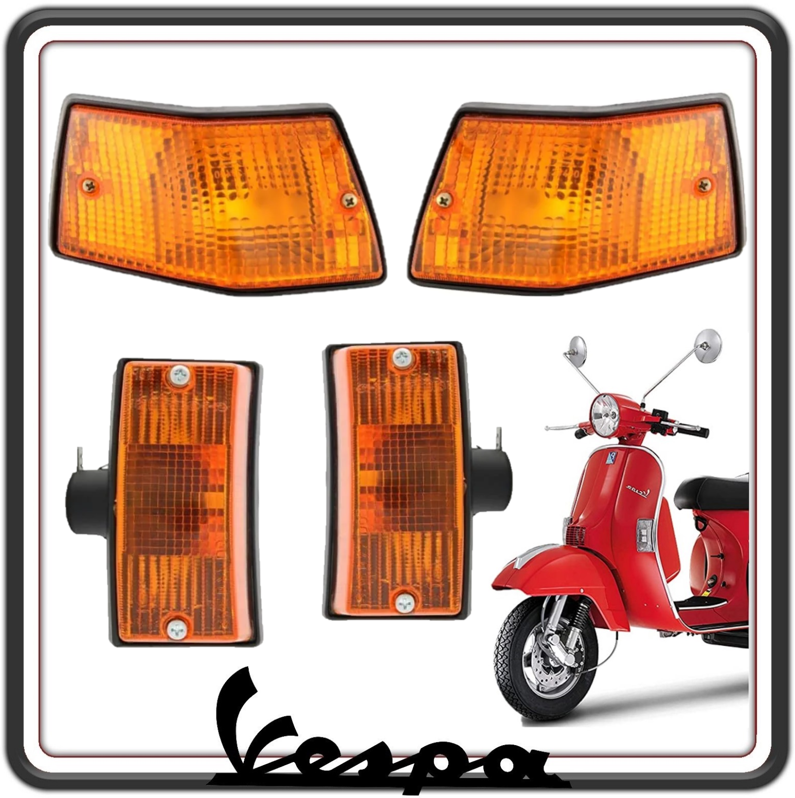 KIT 4 FANALINO FANALINI FRECCIA FRECCE INDICATORI DI DIREZIONE ANTERIORI E POSTERIORI ARANCIO COMPATIBILI CON PIAGGIO VESPA PX 125-150 - 200 - VESPA ARCOBALENO - VESPA LML STAR.