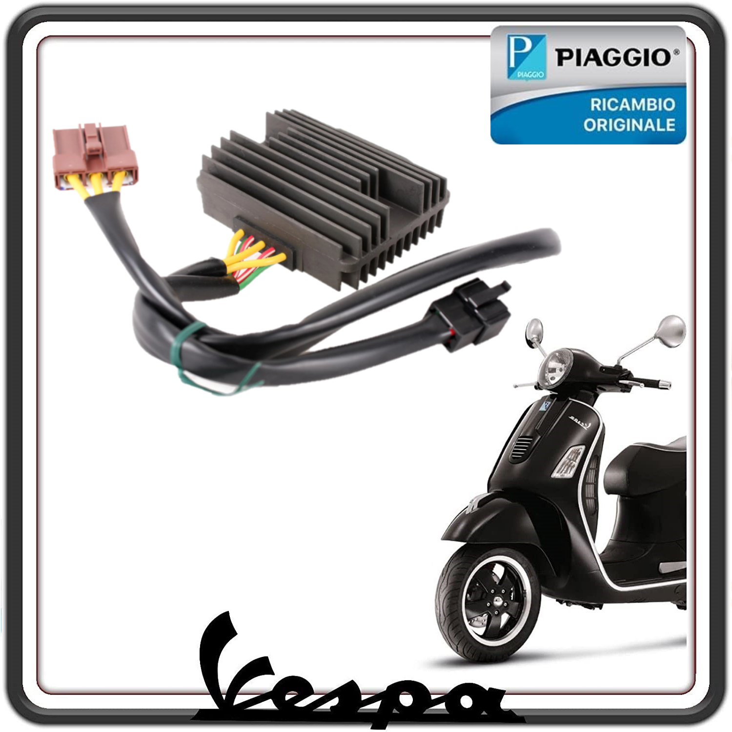 REGOLATORE DI TENSIONE RADDRIZZATORE DI CORRENTE 12V 35A - 2 CONNETTORI PER PIAGGIO BEVERLY 250 300 400 500 - PIAGGIO MP3 - PIAGGIO X7 X8 X9 X EVO - PIAGGIO CARNABY - VESPA GTS 300 SUPER ORIGINALE PIAGGIO 639110