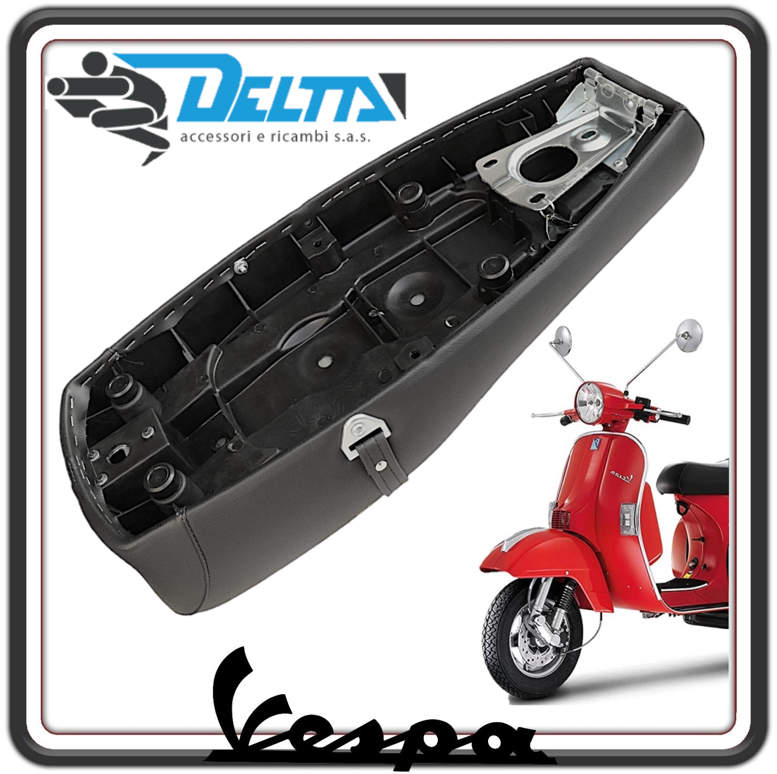 SELLA SELLONE SEDILE LUNGO BIPOSTO NERO CON SERRATURA PER PIAGGIO VESPA PX 2011