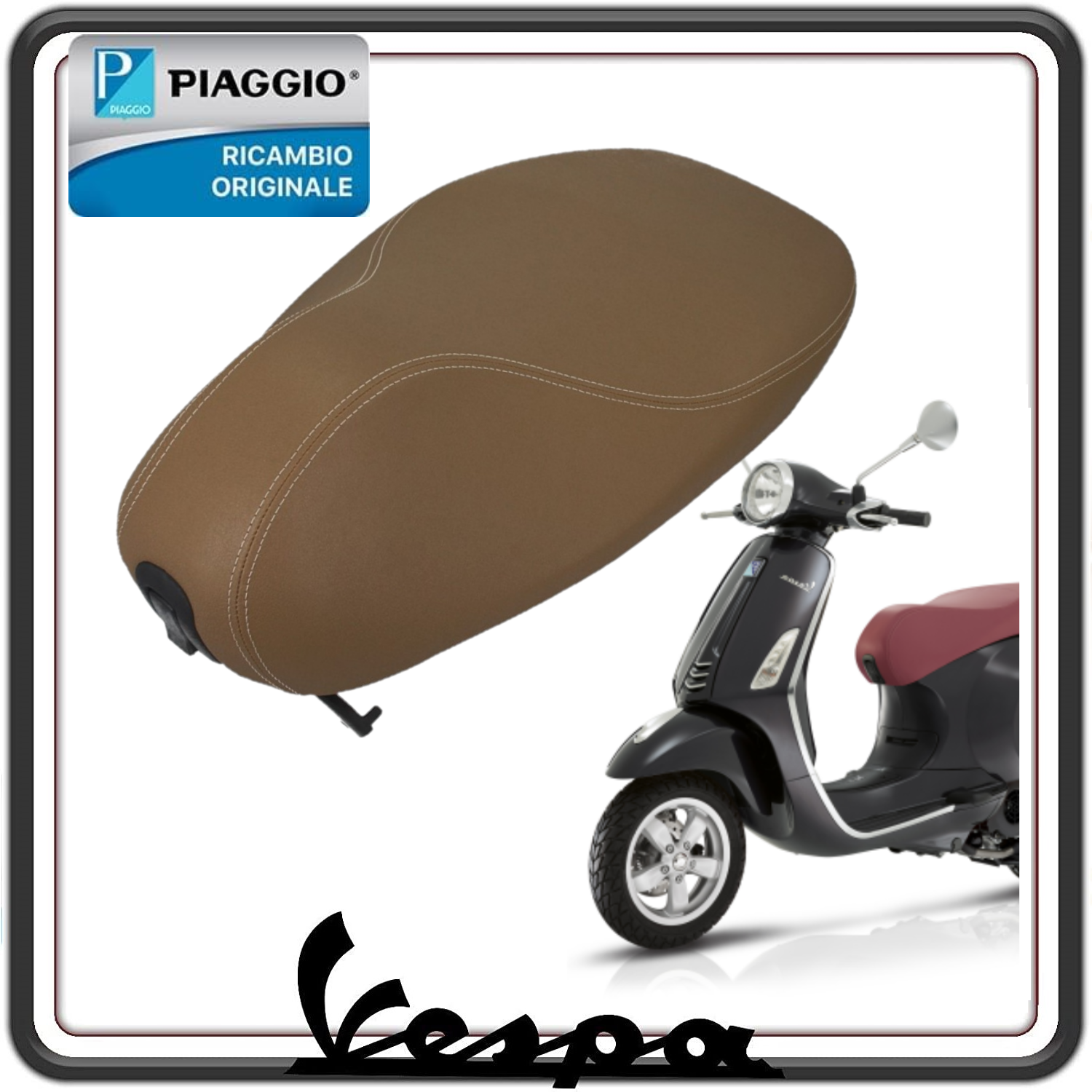 SELLA SEDILE MARRONE CHIARO COMPLETA DI CERNIERA PER PIAGGIO VESPA PRIMAVERA 125 DAL 2016 AL 2023 - VESPA PRIMAVERA 150 DAL 2016 AL 2023 ORIGINALE PIAGGIO 1B005212000C9