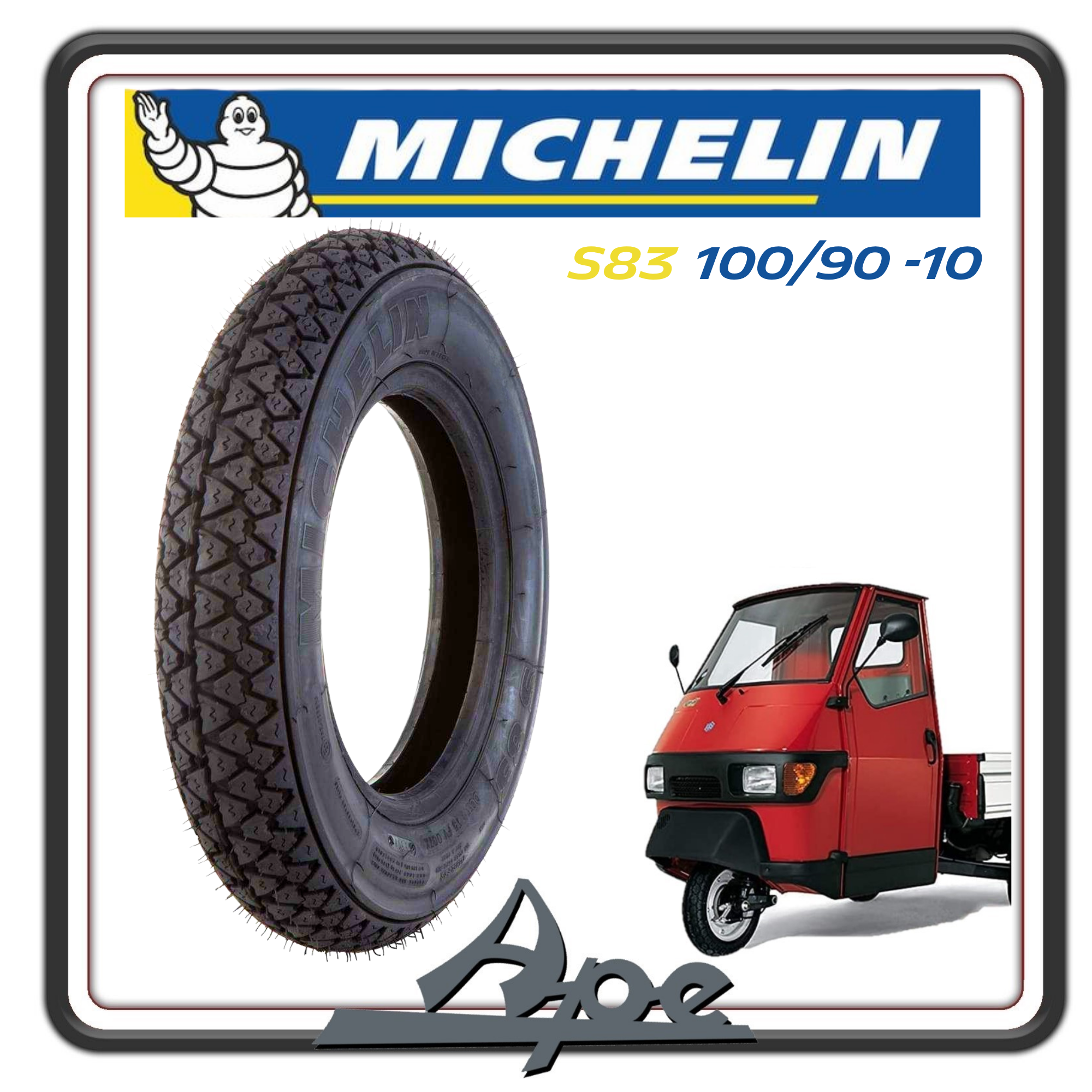 PNEUMATICO COPERTONE GOMMA BATTISTRADA MICHELIN S83 100/90 - 10 56J PER PIAGGIO APE 50