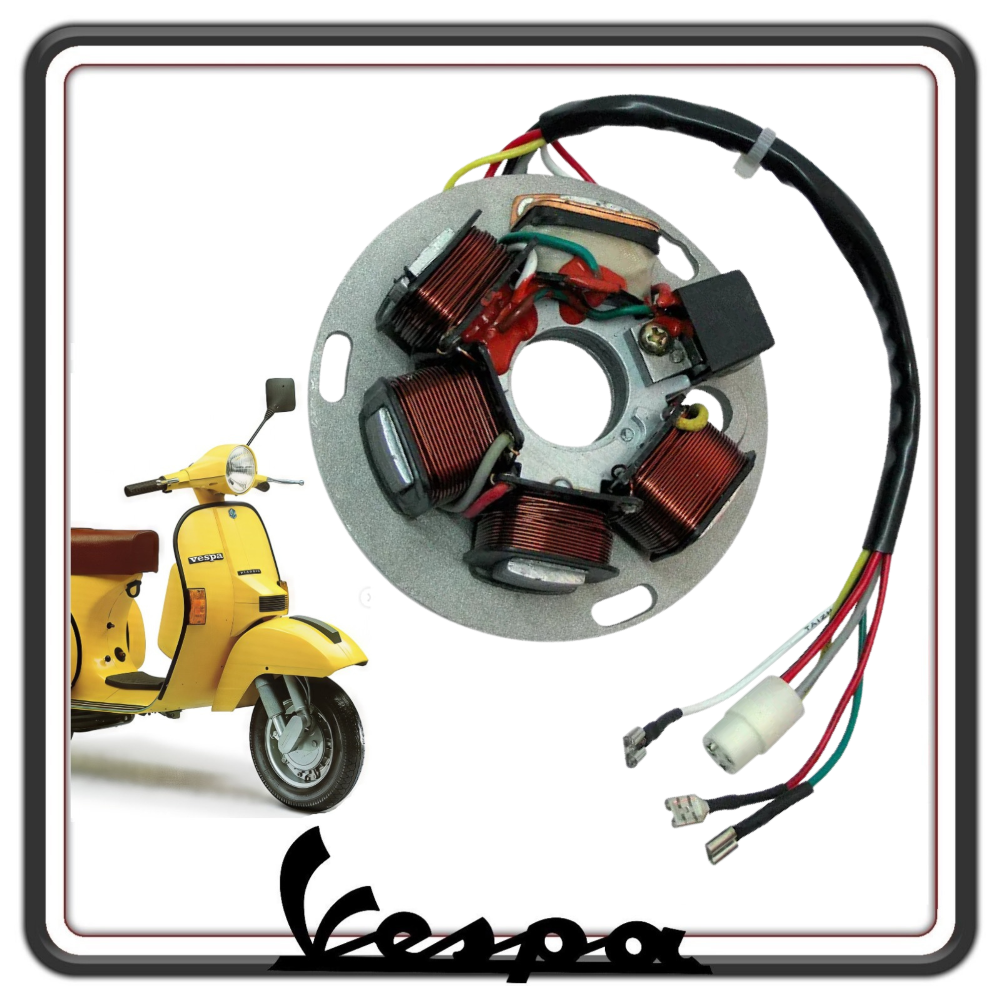 STATORE MAGNETE VOLANO COMPLETO PER PIAGGIO VESPA PX 125 E - VESPA PX 150 E - VESPA 200 E CON AVVIAMENTO ELTTRICO