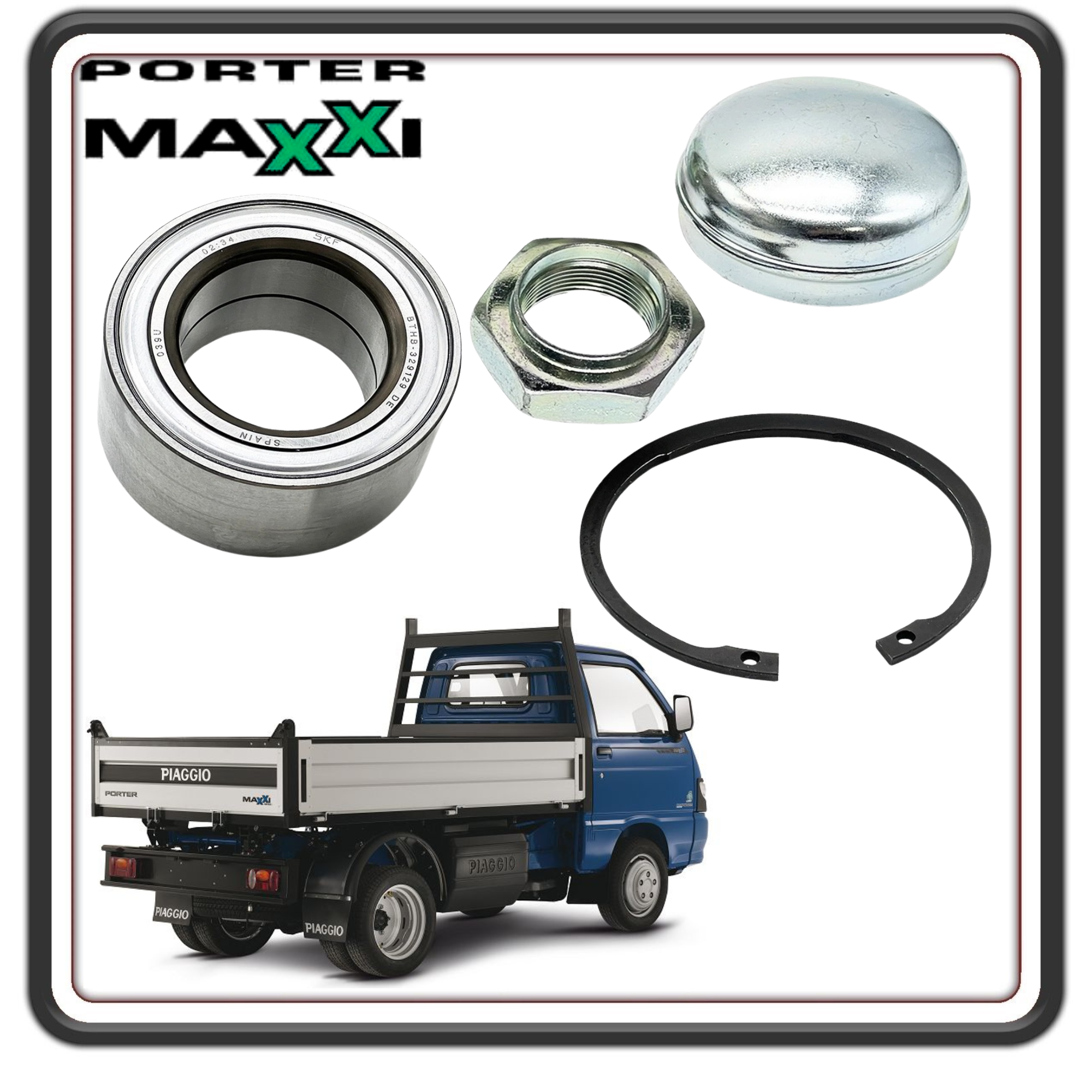 CUSCINETTO RUOTA POSTERIORE SEMIASSE MOZZO COMPLETO DI DADO E FERMO PER PIAGGIO PORTER MAXXI