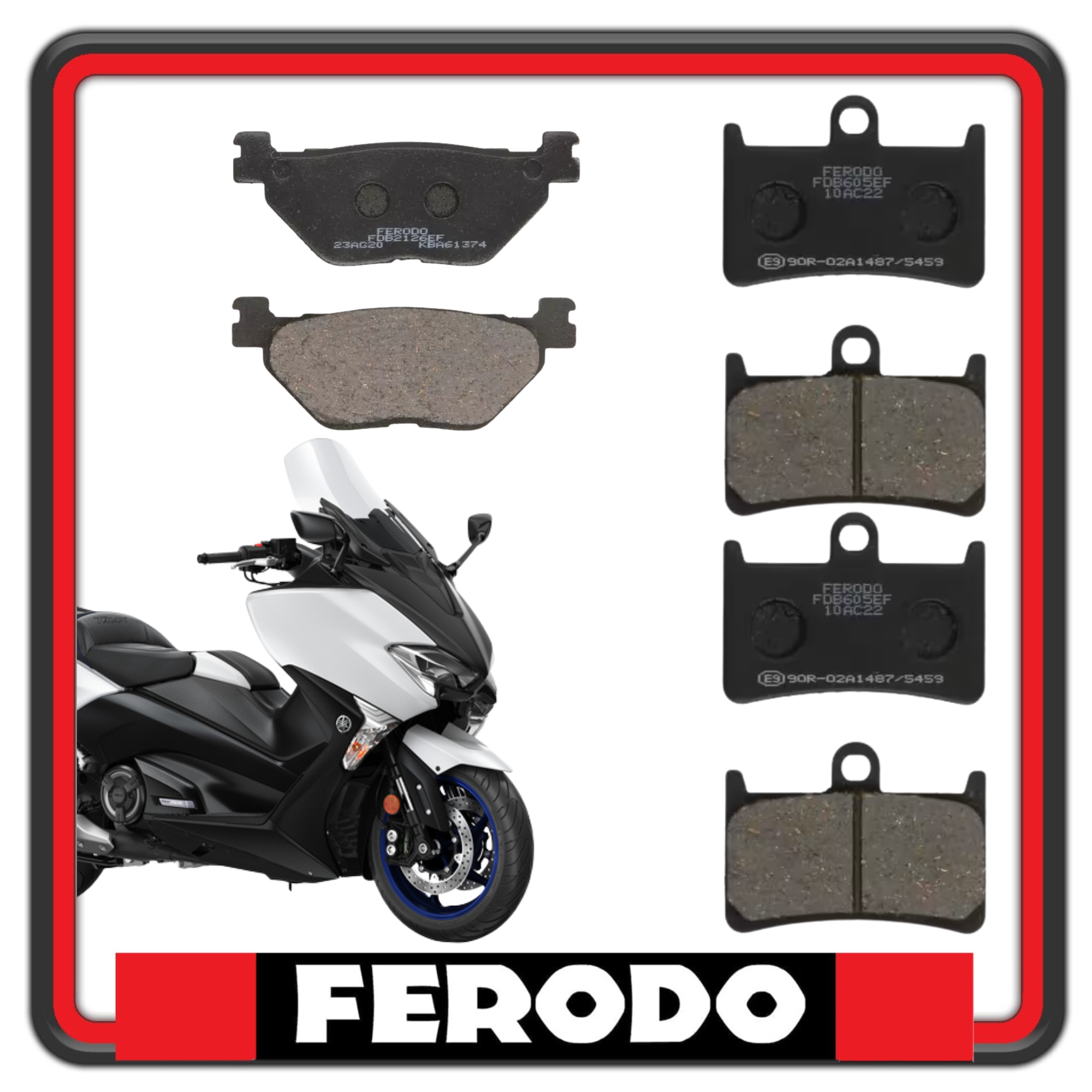 KIT PASTIGLIE PASTICCHE FRENO ANTERIORI + POSTERIORI FERODO PER YAMAHA TMAX 530 (COMPATIBILITA' MODELLI IN DESCRIZIONE)