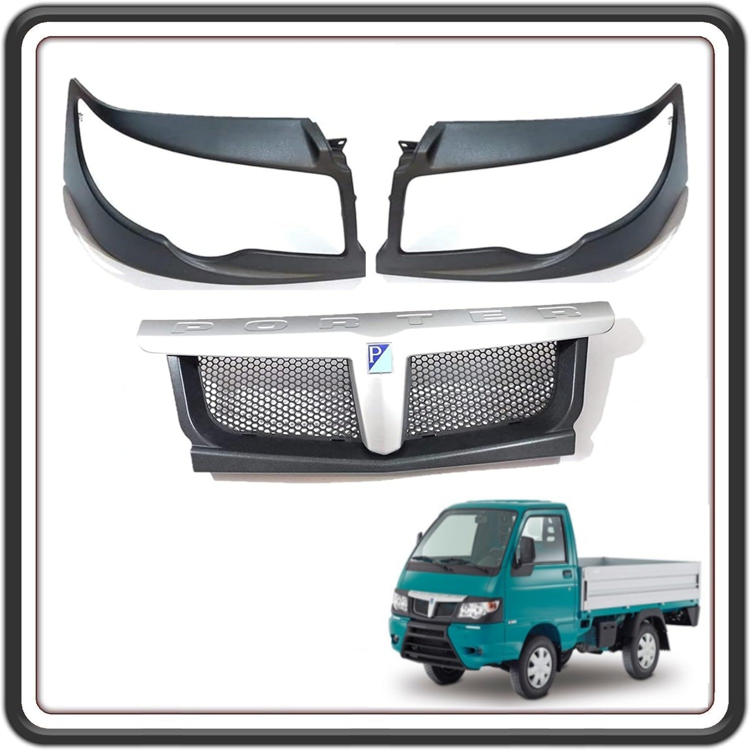 KIT MASCHERA MASCHERE CORNICE CORNICI FARO FARI LATO SINISTRO E DESTRO + MASCHERA MASCHERONE CENTRALE PER PIAGGIO PORTER 1300 MULTITECH DAL 2009 IN POI - PIAGGIO PORTER MULTITECH - PORTER D120 ORIGINALE PIAGGIO B000831 - B000832 - B000965