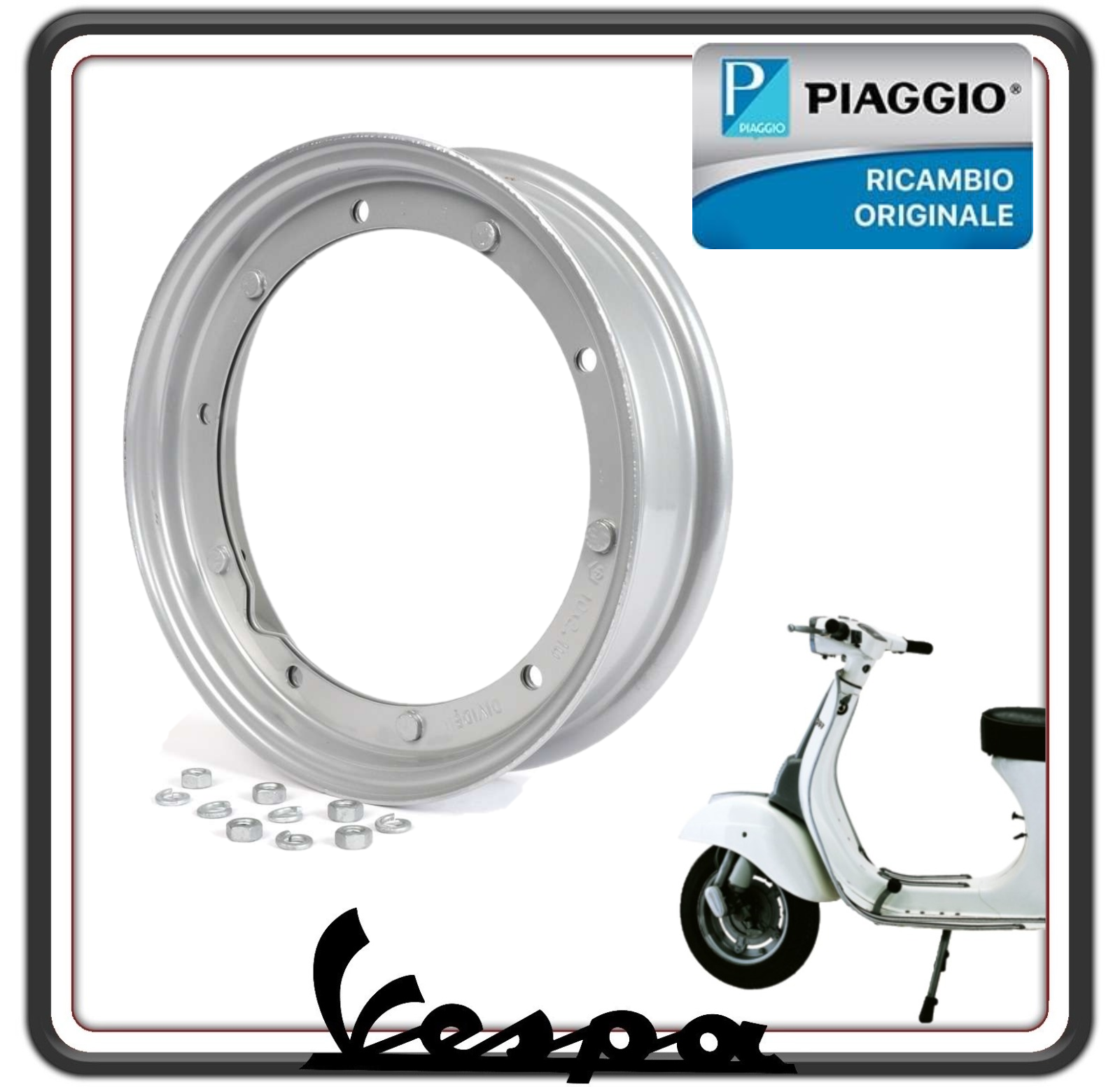 CERCHIO CERCHIONE COMPLETO PER PNEUMATICI DA 10 POLLICI 3.00-10 / 3.50-10 PER PIAGGIO VESPA 50 SPECIAL - VESPA PK - VESPA PX ORIGINALE PIAGGIO 0846315
