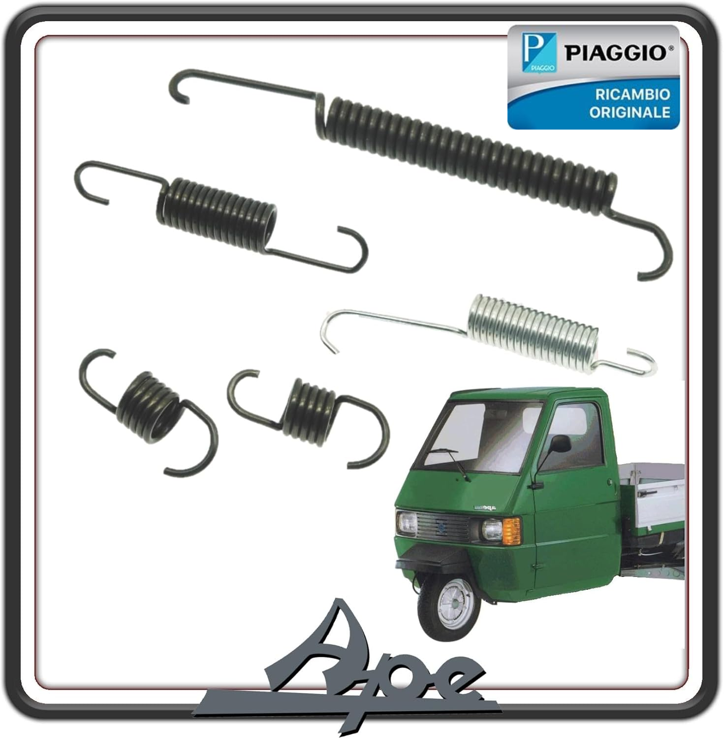 KIT 5 MOLLA MOLLE GANASCE CEPPI FRENO ANTERIORE O POSTERIORE PER PIAGGIO APE TM 703 - APE 602 BENZINA O DIESEL - APE POKER BENZINA O DIESEL - PIAGGIO QUARGO ORIGINALE PIAGGIO.