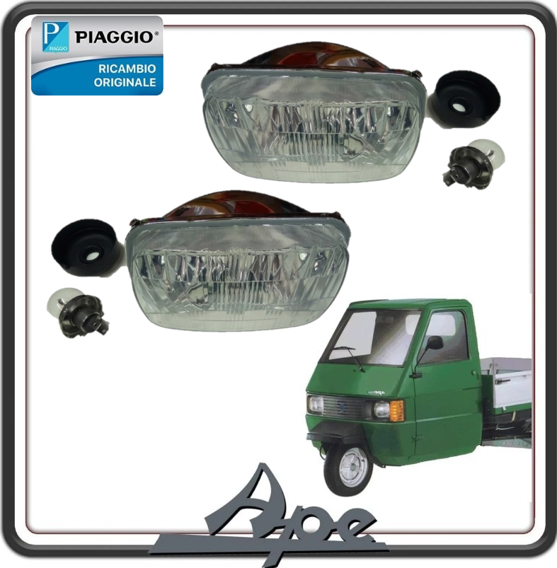KIT FANALI FARI GRUPPO OTTICO ANTERIORE COMPLETO PER PIAGGIO APE TM 703 BENZINA E DIESEL - PIAGGIO APE 602 ORIGINALE PIAGGIO 1E000363