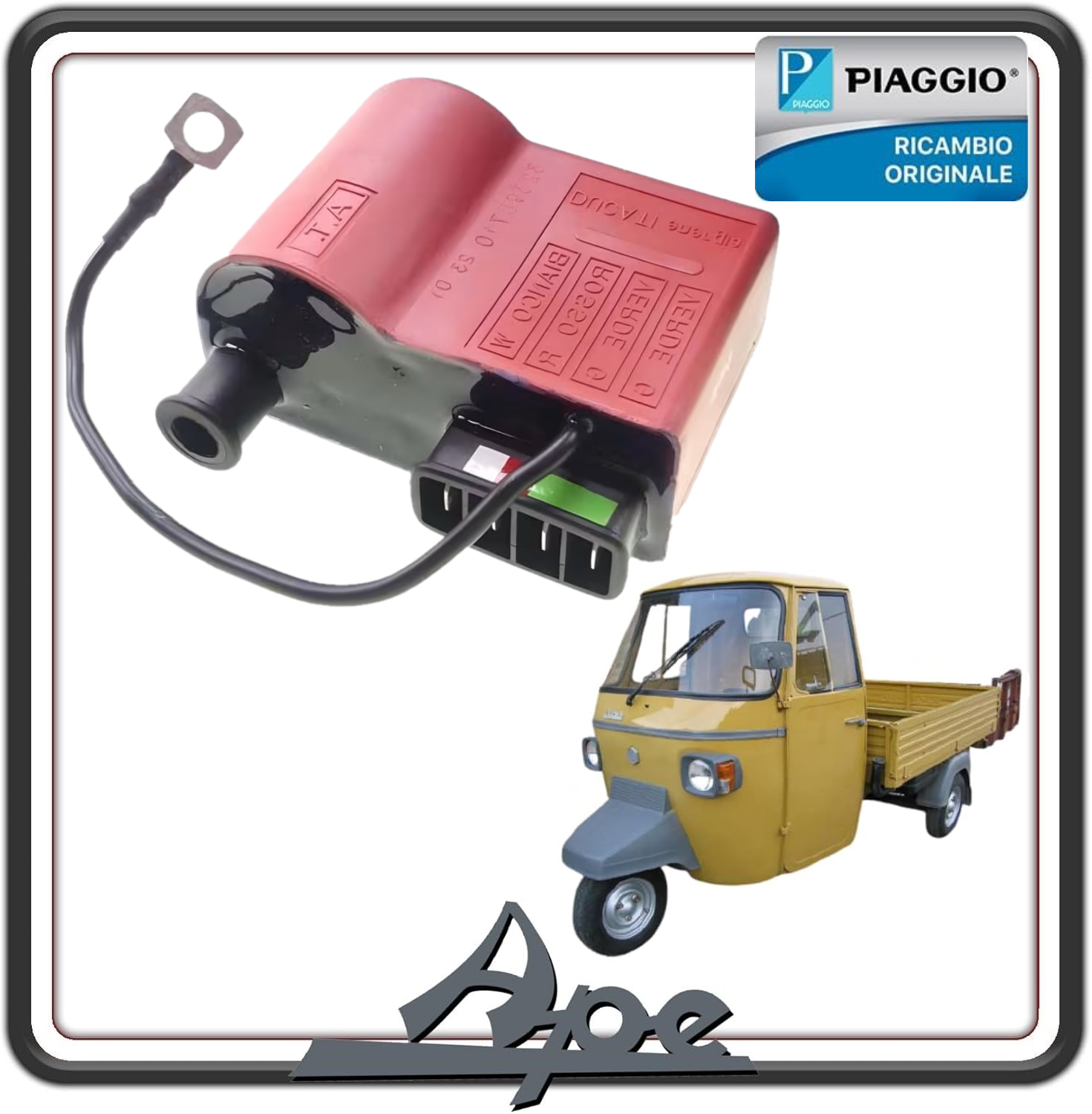 BOBINA CENTRALINA DISPOSITIVO ACCENSIONE ELETTRONICA PER PIAGGIO APE TM 703 BENZINA - PIAGGIO APE 602 - PIAGGIO APE 501-601 - PIAGGIO APE CAR (LEGGI COMPATIBILITA') ORIGINALE PIAGGIO 2441295