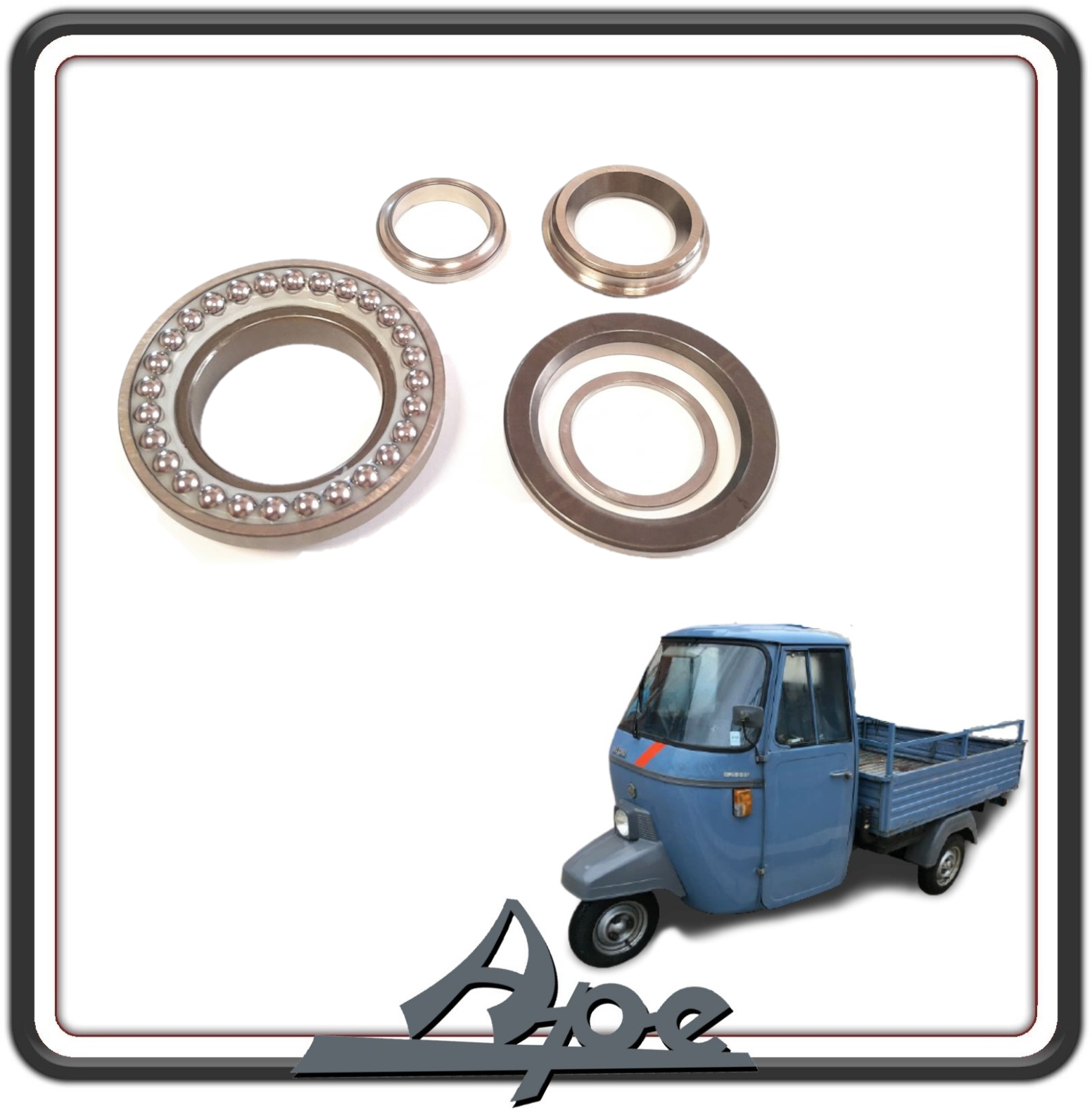GRUPPO SERIE RALLE CALOTTE STERZO INFERIORI E SUPERIORI COMPATIBILE PER PIAGGIO APE MP 601 - 501 DAL 1978 AL 1996 - PIAGGIO APE CAR P2-P3 DAL 1978 AL 1985 - PIAGGIO APE MAX DIESEL DAL 1986 AL 1996