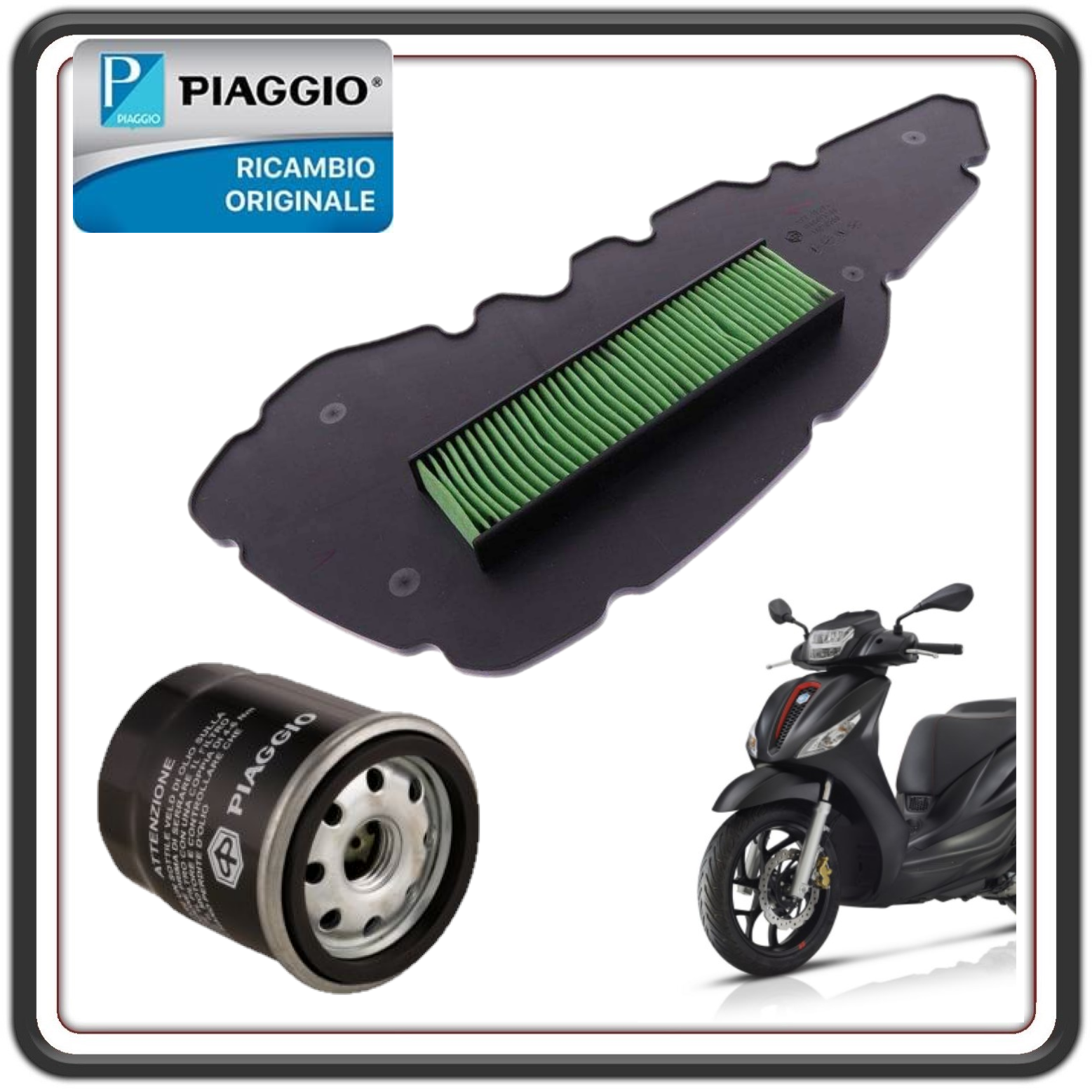 KIT FILTRO ARIA ELEMENTO FILTRANTE + FILTRO OLIO PER PIAGGIO MEDLEY 125-150 DAL 2020 AL 2024 ORIGINALE PIAGGIO 1A016566 - 1A022356