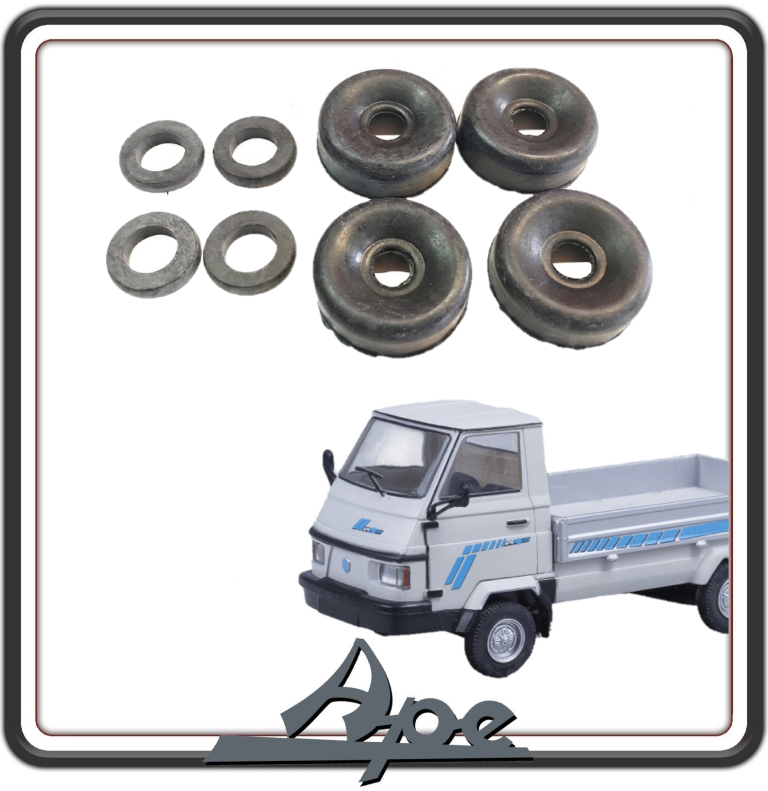 KIT SERIE GOMMINI CILINDRETTI POSTERIORI (8 PZ) PER PIAGGIO APE POKER BENZINA E DIESEL